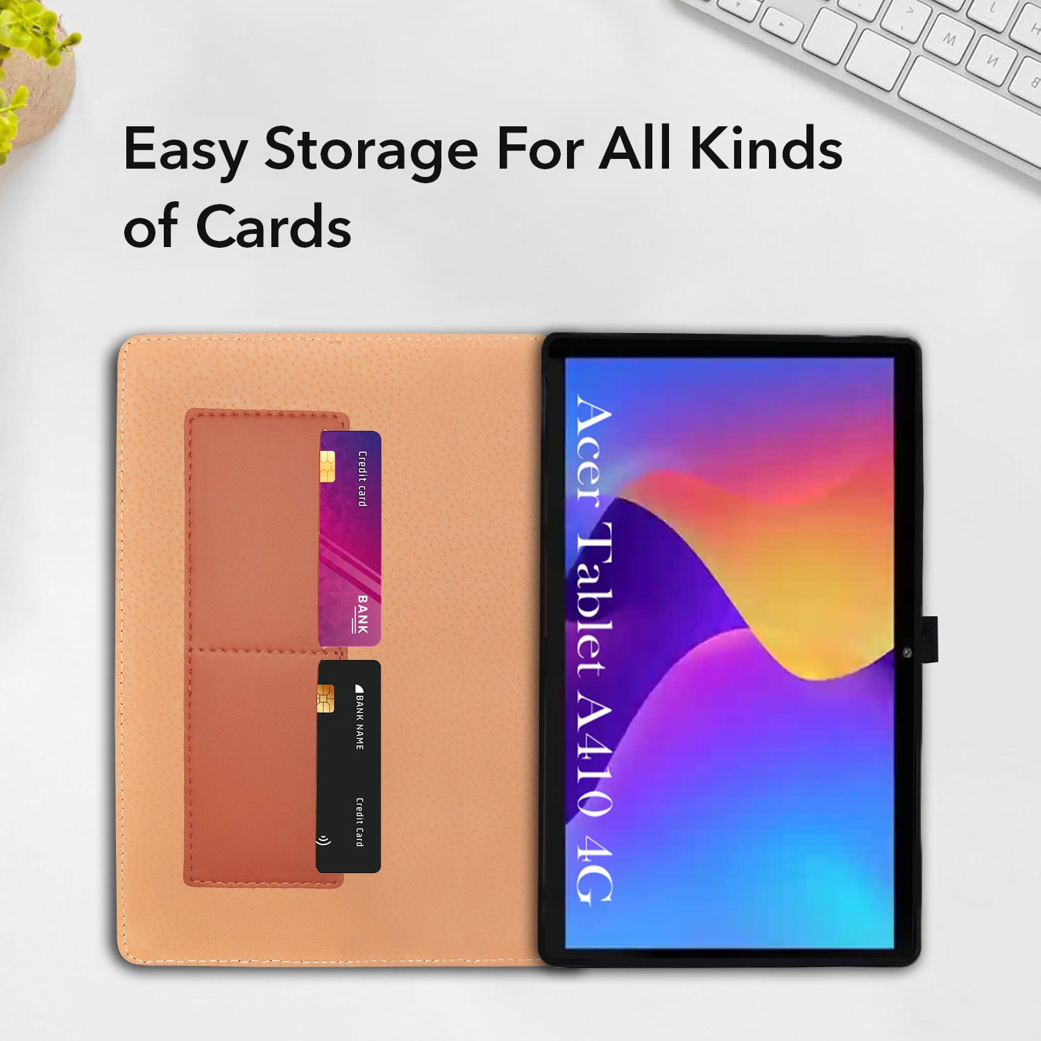 For Acer Tablet A410 4G 10.1 Inch Flip Cover Folio Cover (PU Leather | Multi-Angle Smart Stand | Card Storage Slots | Silicone Back Pouch)