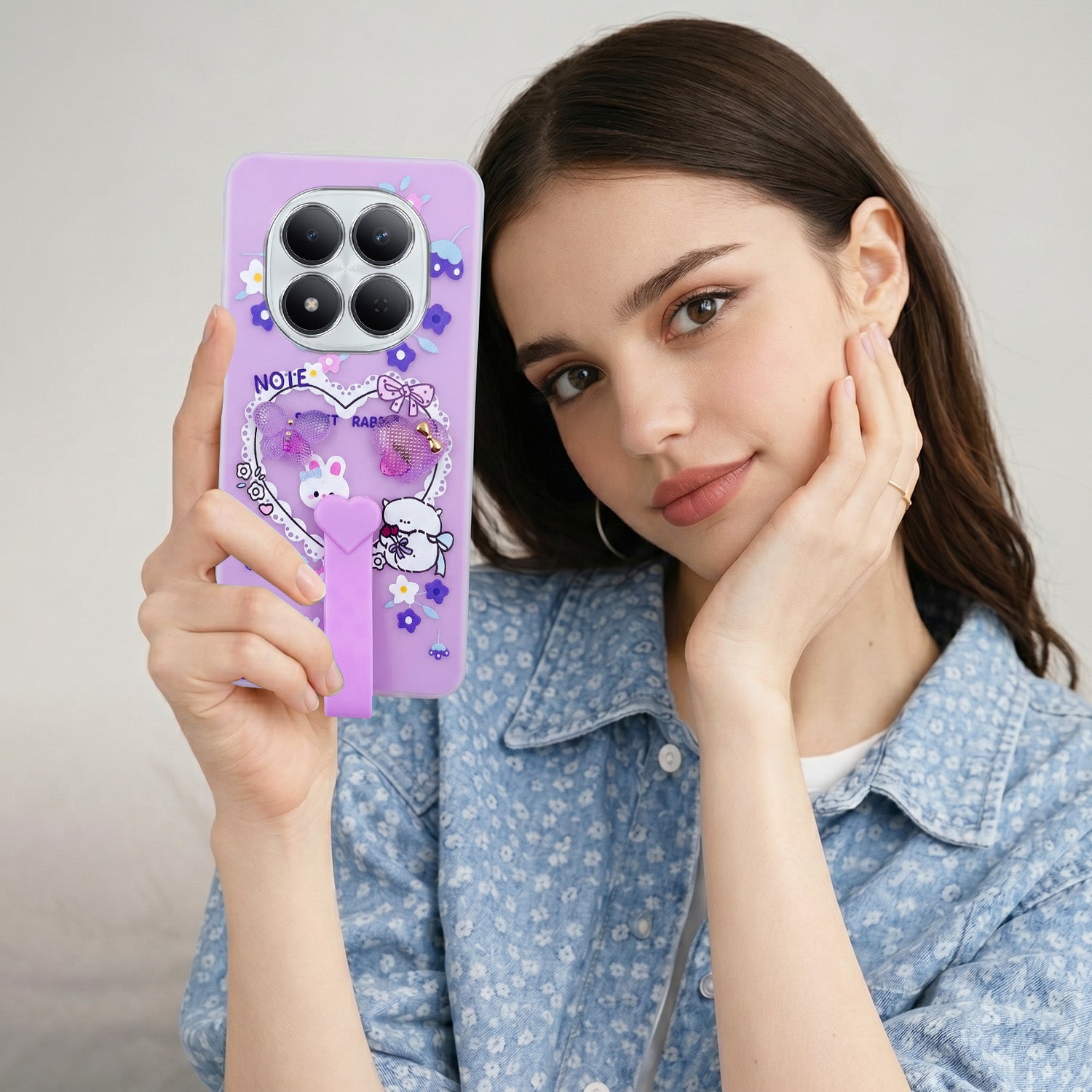 For Xiaomi Redmi Note 15 Pro 5G Back Cover Case (3D Cute Heart Strap Holder | Camera Protection | Designer Girls Print)