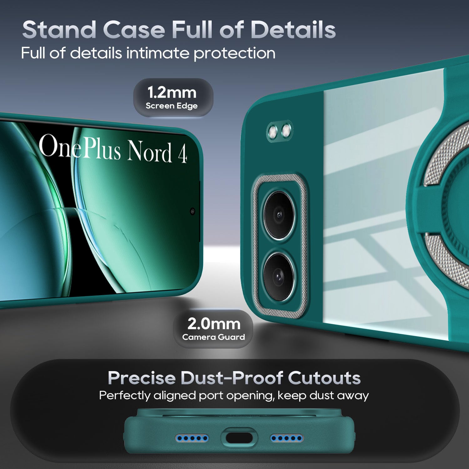 For Oneplus Nord 4 Back Cover Case with stand (Built-in Ring Holder Kickstand | Lifetime Anti Yellow | Camera Protection)