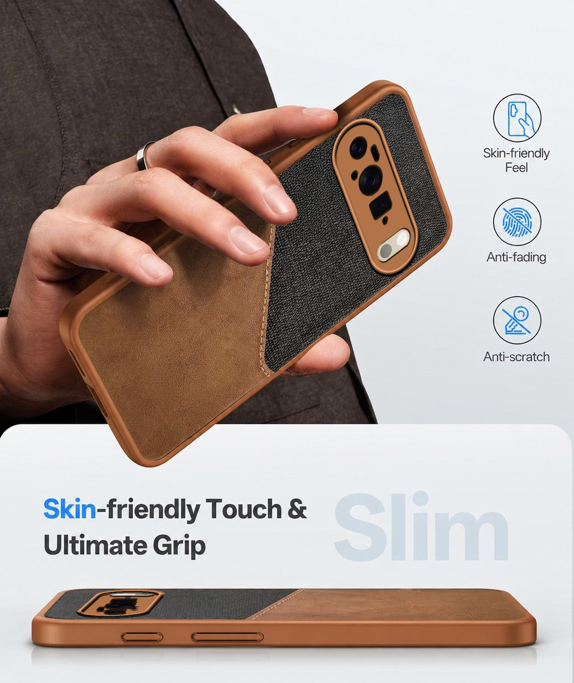 For Google Pixel 10 Pro XL Back Cover Case (Dual PU Leather Stitch | Professional Minimalist | Soft and Flexible)