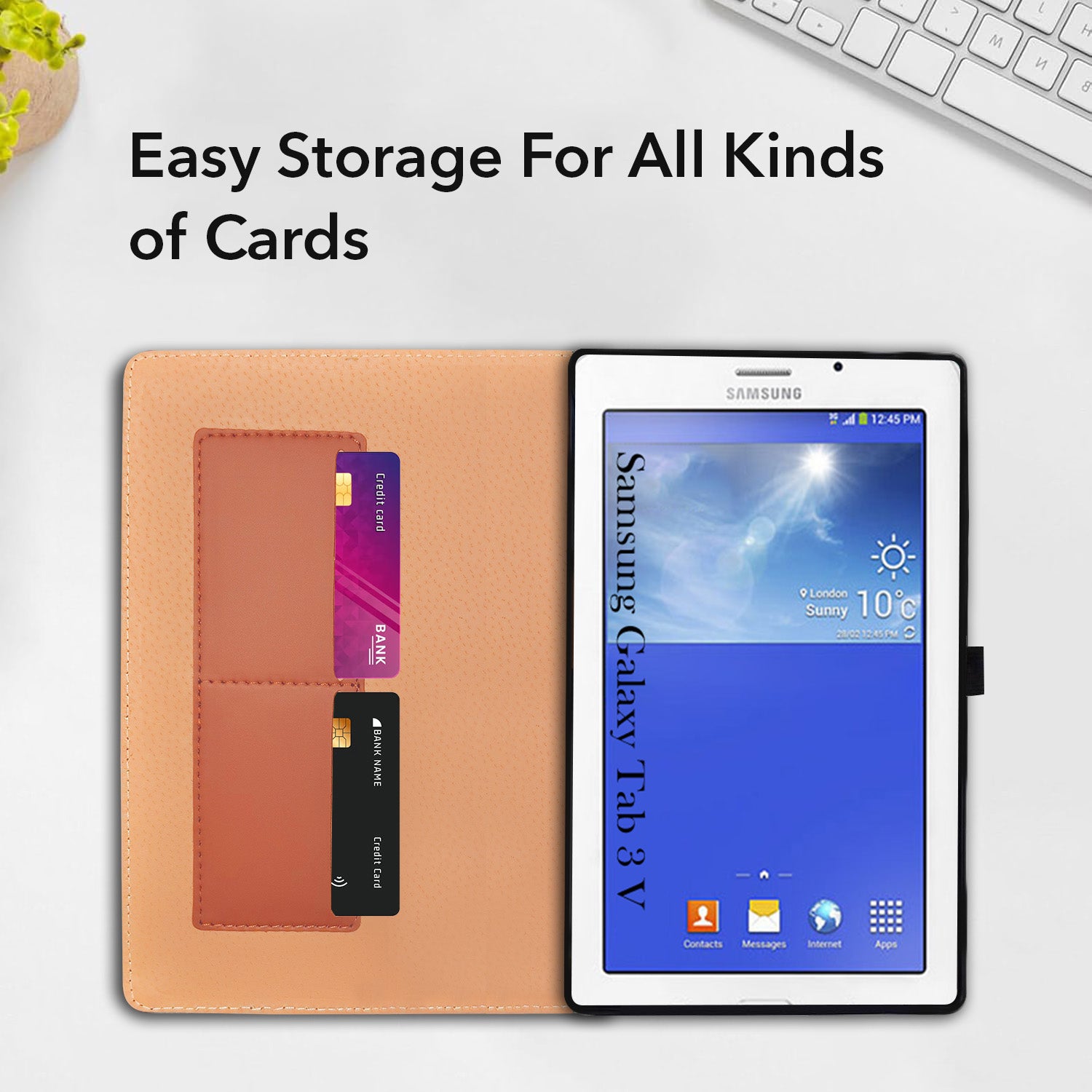 For Samsung Galaxy Tab 3V T116 7 Inch SM-T116/T116BU/T116NQ/SM-T116NU/T116NY Flip Cover Folio Cover (PU Leather | Multi-Angle Smart Stand | Card Storage Slots | Silicone Back Pouch)