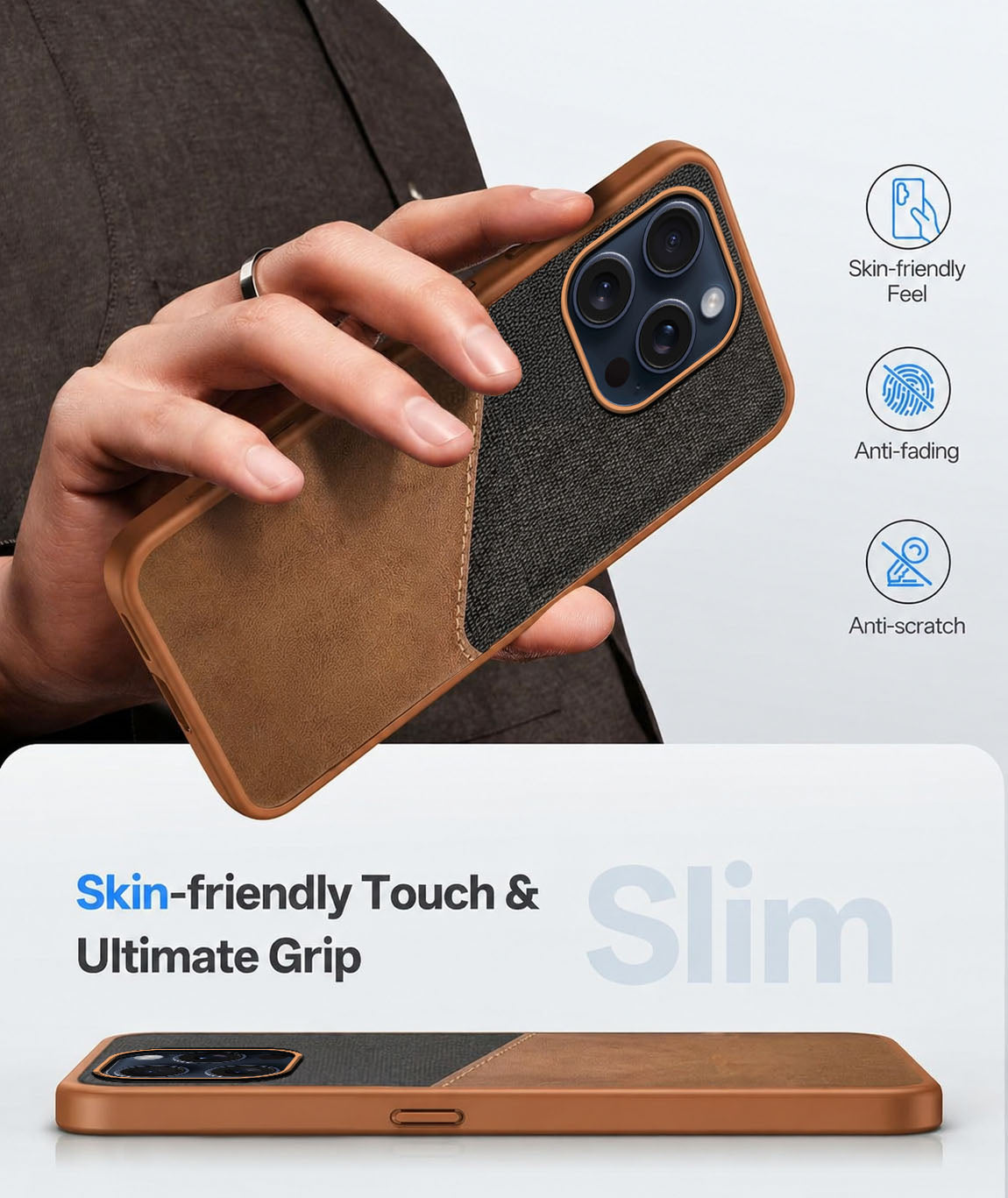 For Apple iPhone 15 Pro Max Back Cover Case (Dual PU Leather Stitch | Professional Minimalist | Soft and Flexible)