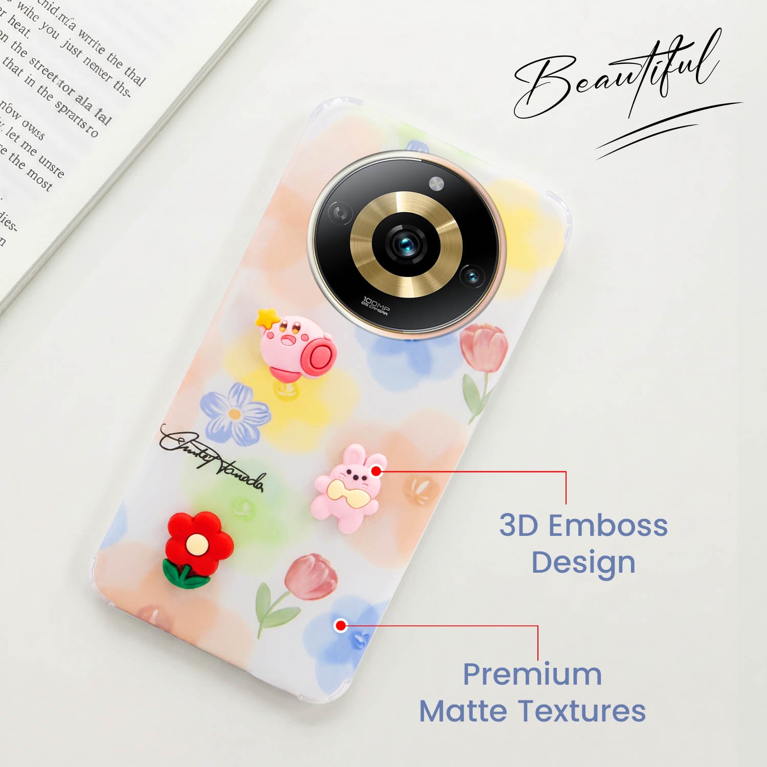 For Realme Narzo 60 Pro Back Cover Case (3D Cute Cartoons | Hard Back Side Soft | Matte Premium Finish | HD Printing)