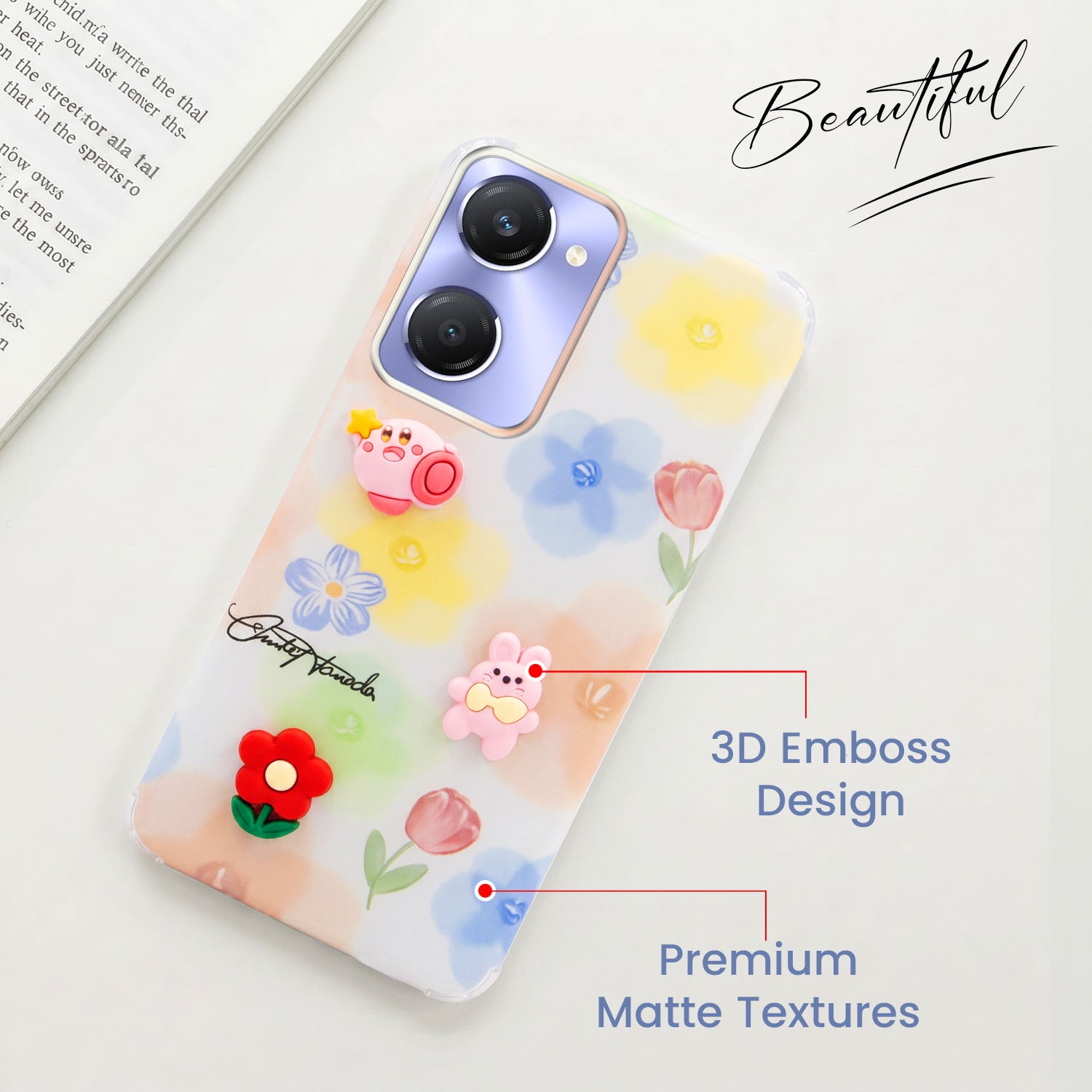 For Vivo Y28s 5G | Vivo T3 Lite 5G Back Cover Case (3D Cute Cartoons | Hard Back Side Soft | Matte Premium Finish | HD Printing)