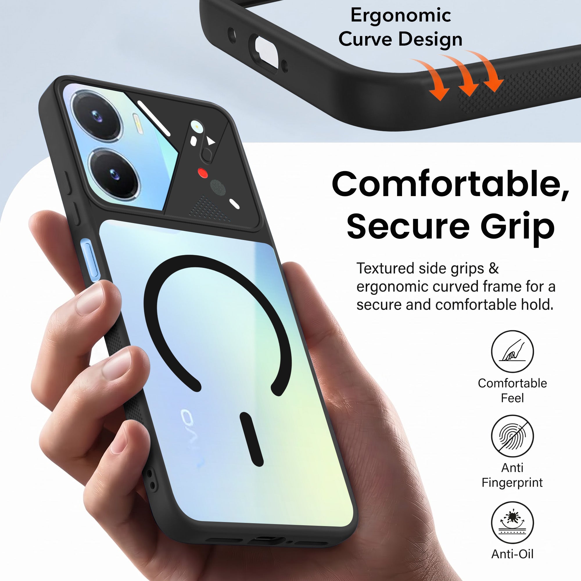 For Vivo T2x Back Cover Case Lifetime Anti-Yellow Clear (Camera Protection | Side Grip | Wireless MagSafe Compatible)