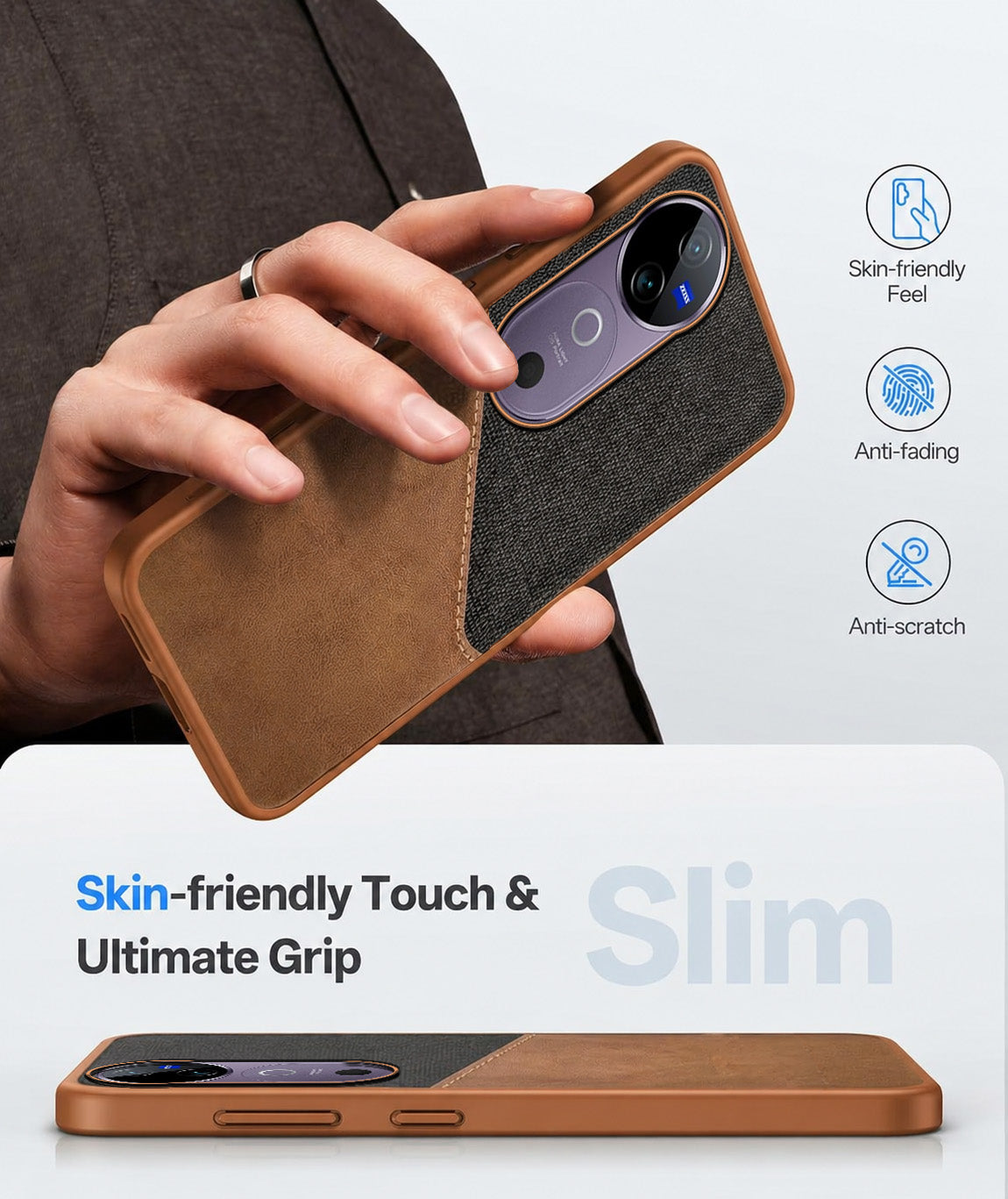 For Vivo V40 | Vivo V40 Pro Back Cover Case (Dual PU Leather Stitch | Professional Minimalist | Soft and Flexible)