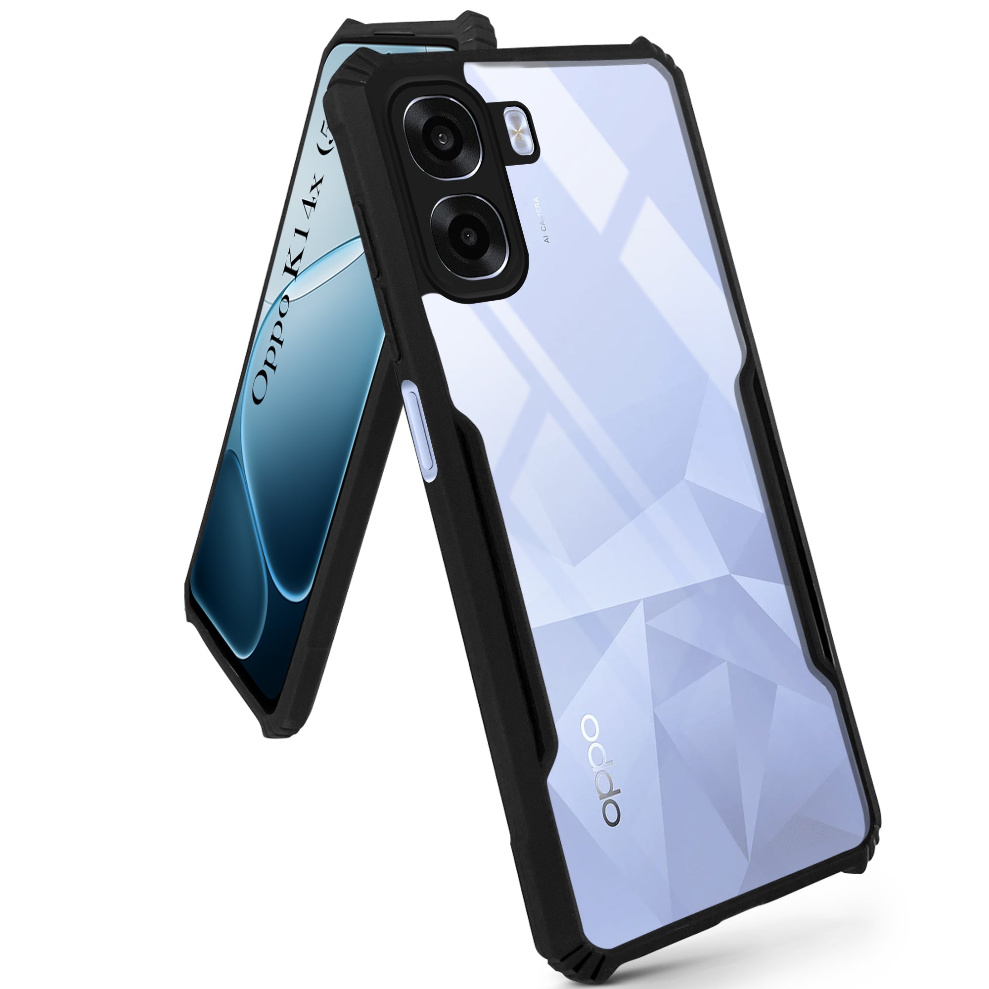 For Oppo K14x 5G Back Cover Case Hybrid (Shockproof with Polycarbonate Clear Panel | Professional Black)