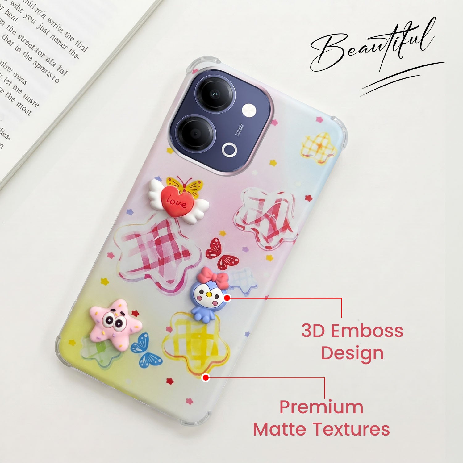 For Vivo Y11 | Vivo Y21 5G Back Cover Case (3D Cute Cartoons | Hard Back Side Soft | Matte Premium Finish | HD Printing)