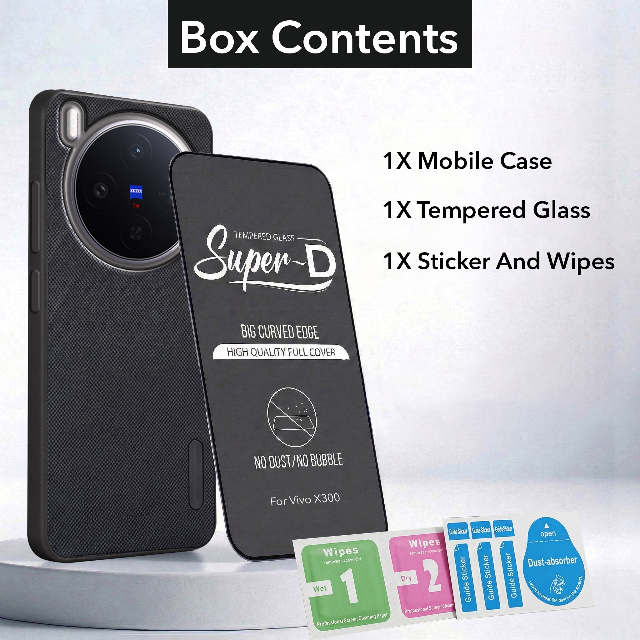 For Vivo X300 5G Combo with Back Cover and 9H Tempered Glass (Textured Grip Design | Micro-Fiber Cloth Inside | Oleophobic Coating Screen Glass)