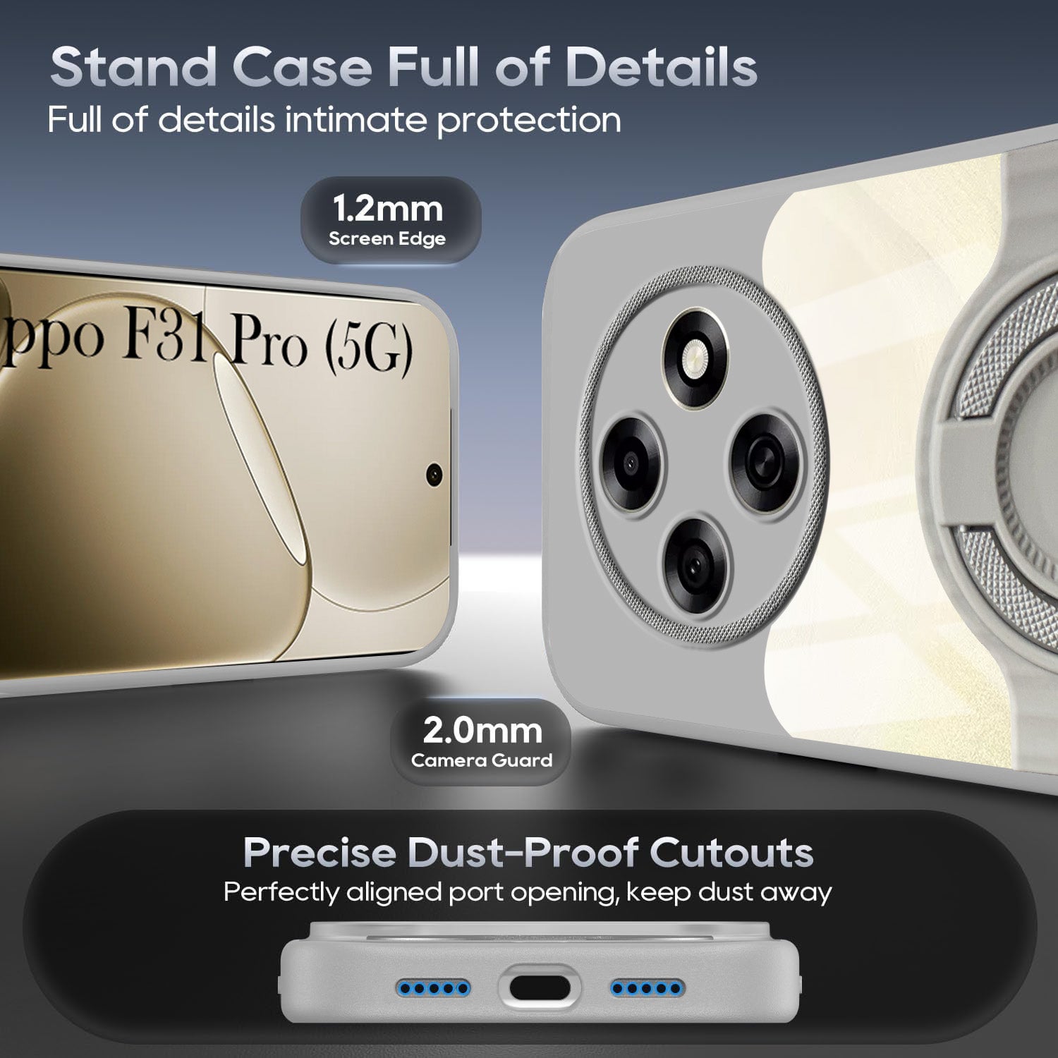 For Oppo F31 Pro Back Cover Case with stand (Built-in Ring Holder Kickstand | Lifetime Anti Yellow | Camera Protection)
