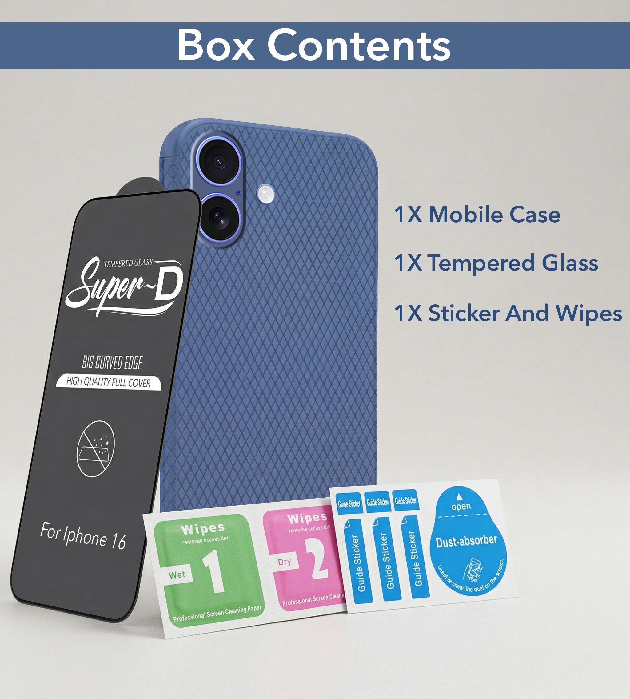For Apple iPhone 16 Combo with Back Cover and 9H Tempered Glass (Liquid Silicone | Camera Protection | Oleophobic Coating Screen Glass)