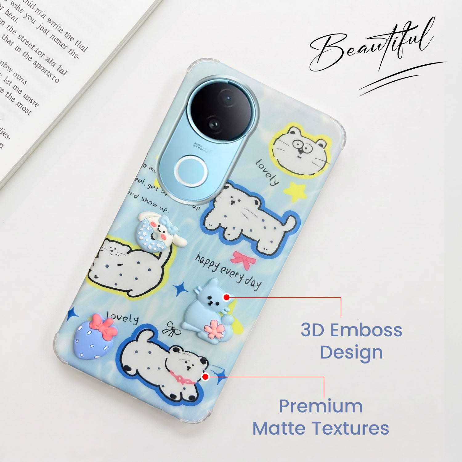 For Vivo iQOO Z10R Back Cover Case (3D Cute Cartoons | Hard Back Side Soft | Matte Premium Finish | HD Printing)