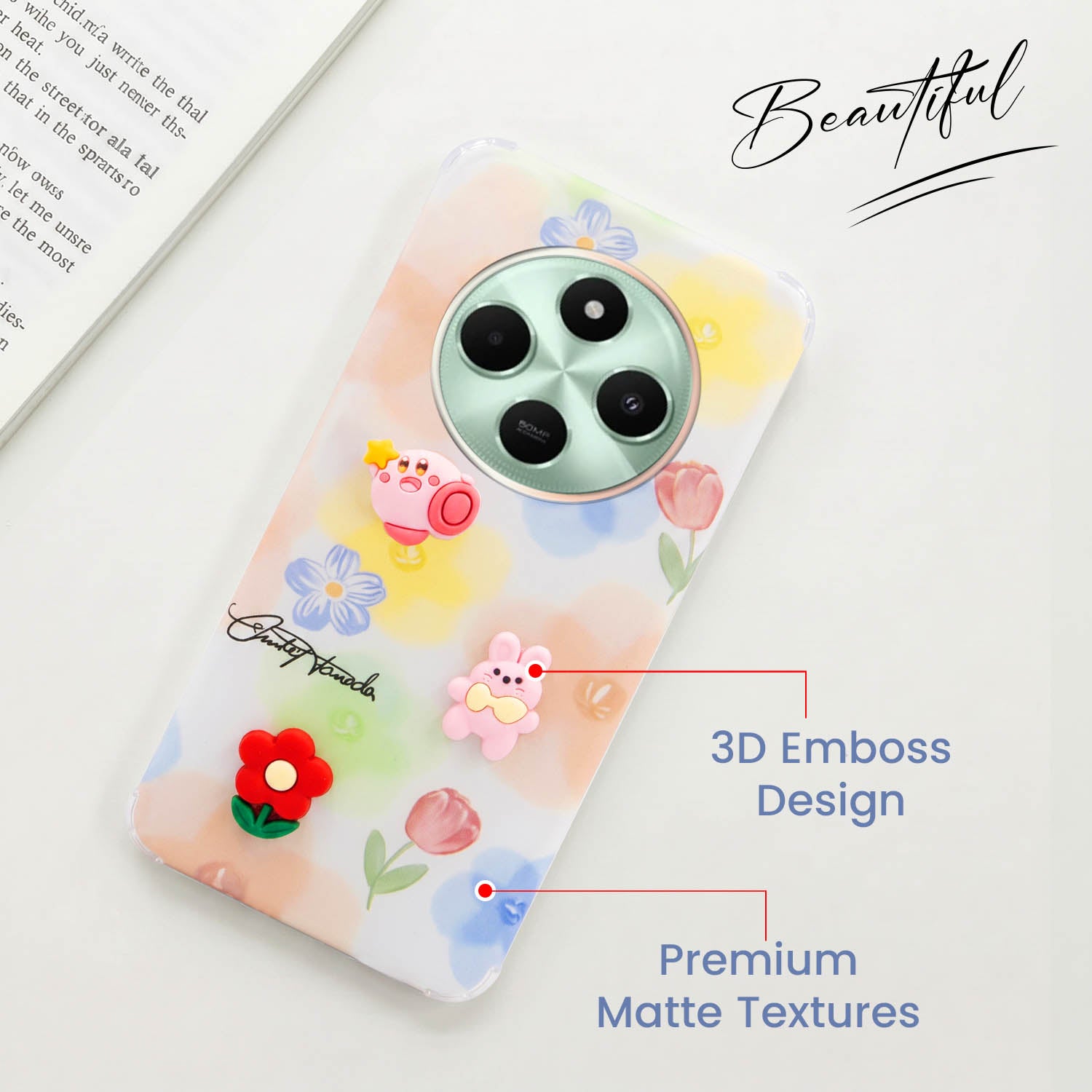 For Poco C75 | Poco M7 Back Cover Case (3D Cute Cartoons | Hard Back Side Soft | Matte Premium Finish | HD Printing)