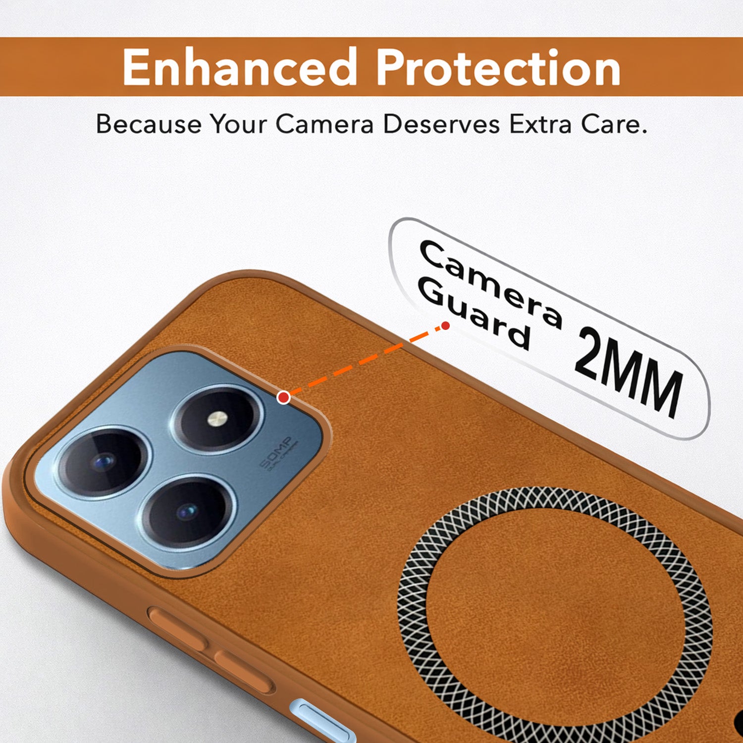 For Realme Narzo N63 Back Cover Case Leather Finish (MagSafe Compatible Wireless Charging | Soft Touch | Camera Bump Protection)