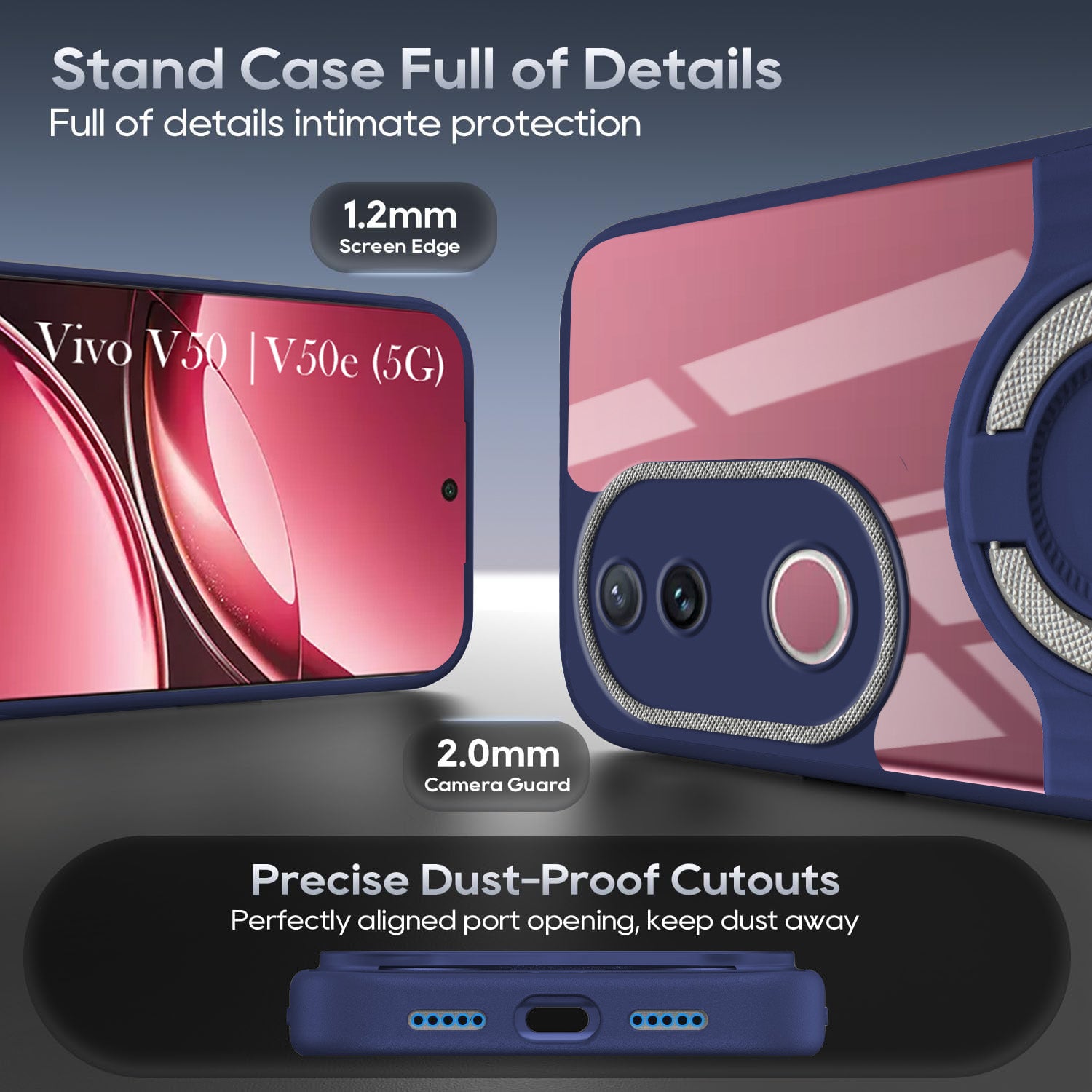 For Vivo V50 | Vivo V50e Back Cover Case with stand (Built-in Ring Holder Kickstand | Lifetime Anti Yellow | Camera Protection)