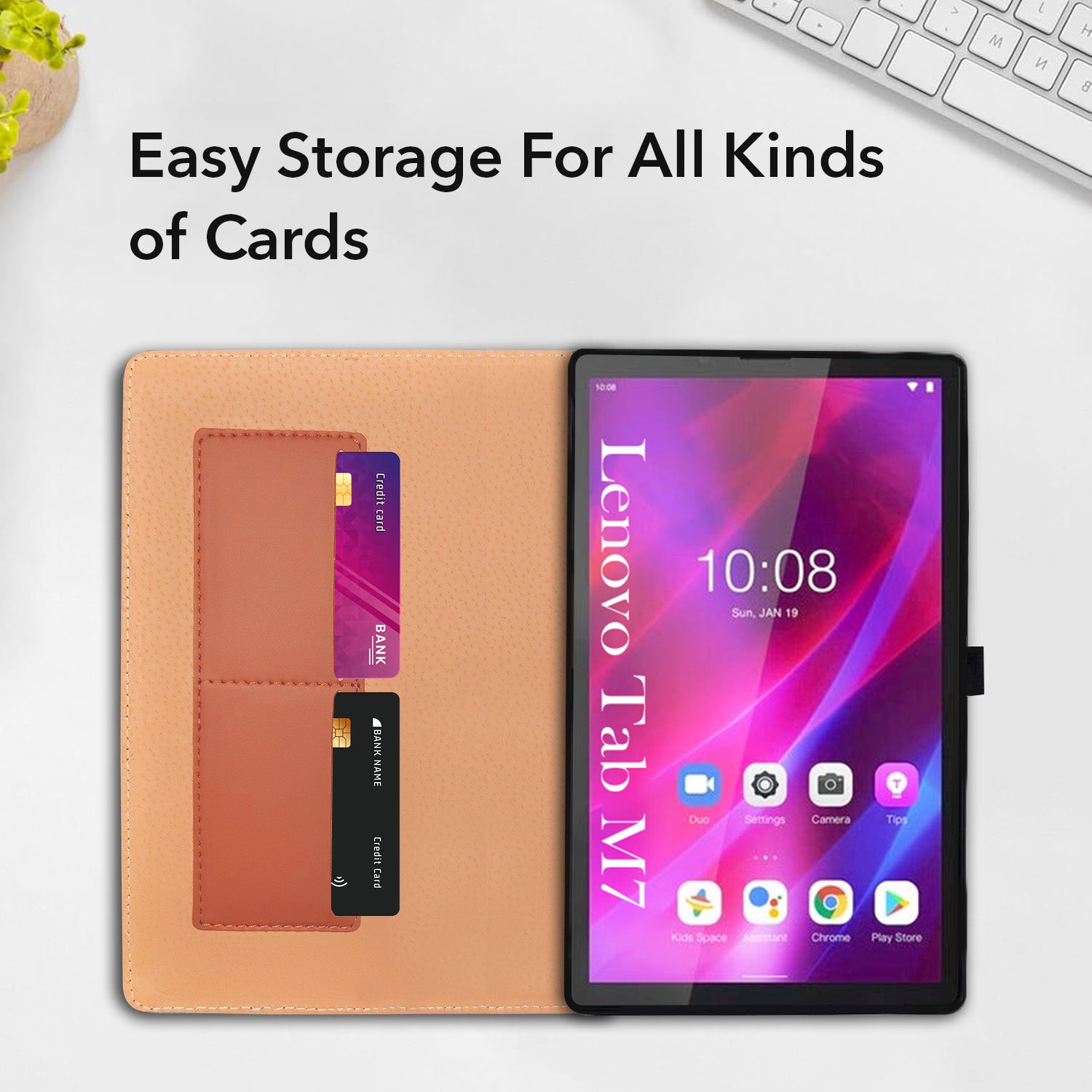 For Lenovo Tab M7 7 Inch TB-7305F/7305X/7305I Flip Cover Folio Cover (PU Leather | Multi-Angle Smart Stand | Card Storage Slots | Silicone Back Pouch)