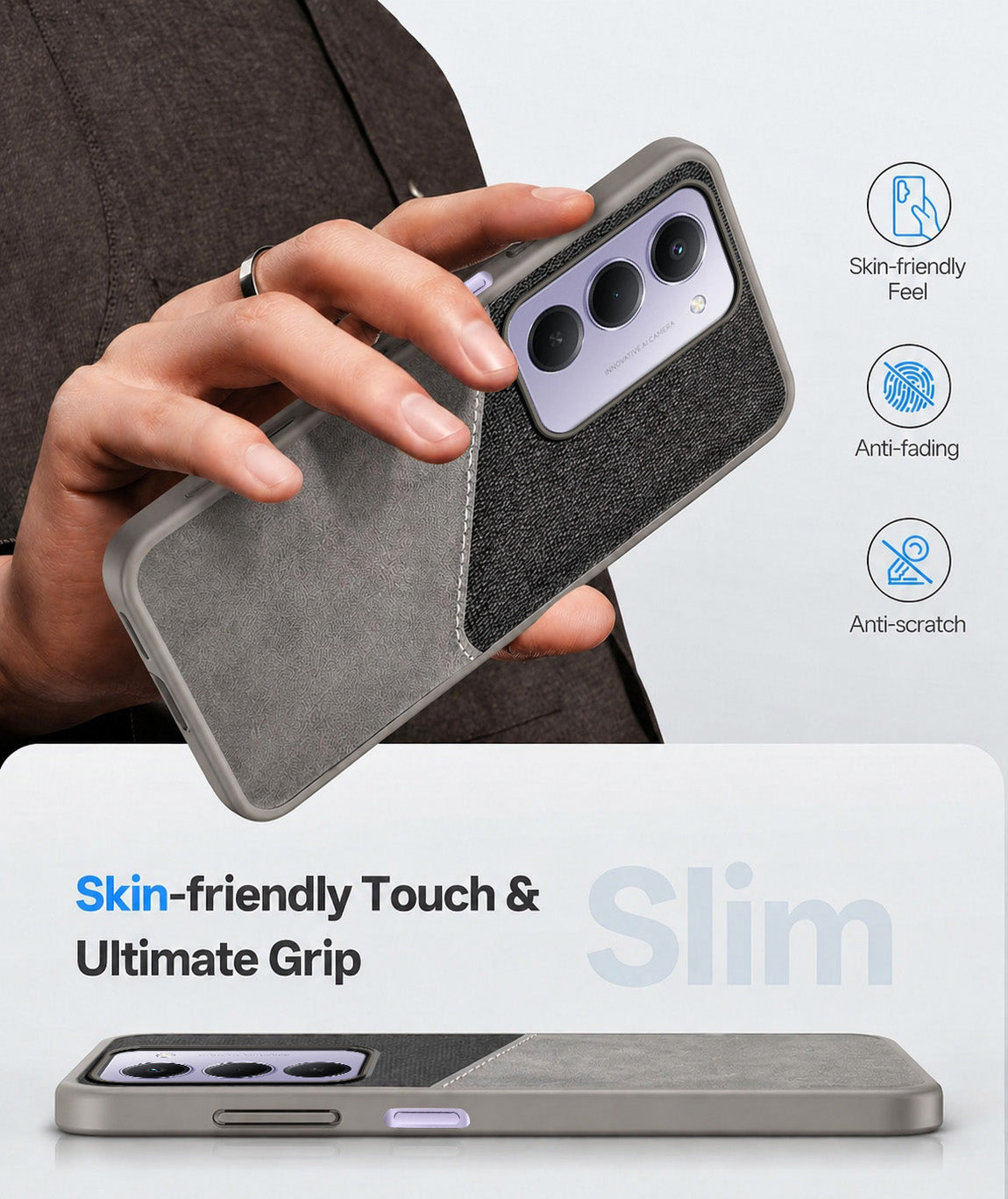 For Redmi 15 Back Cover Case (Dual PU Leather Stitch | Professional Minimalist | Soft and Flexible)
