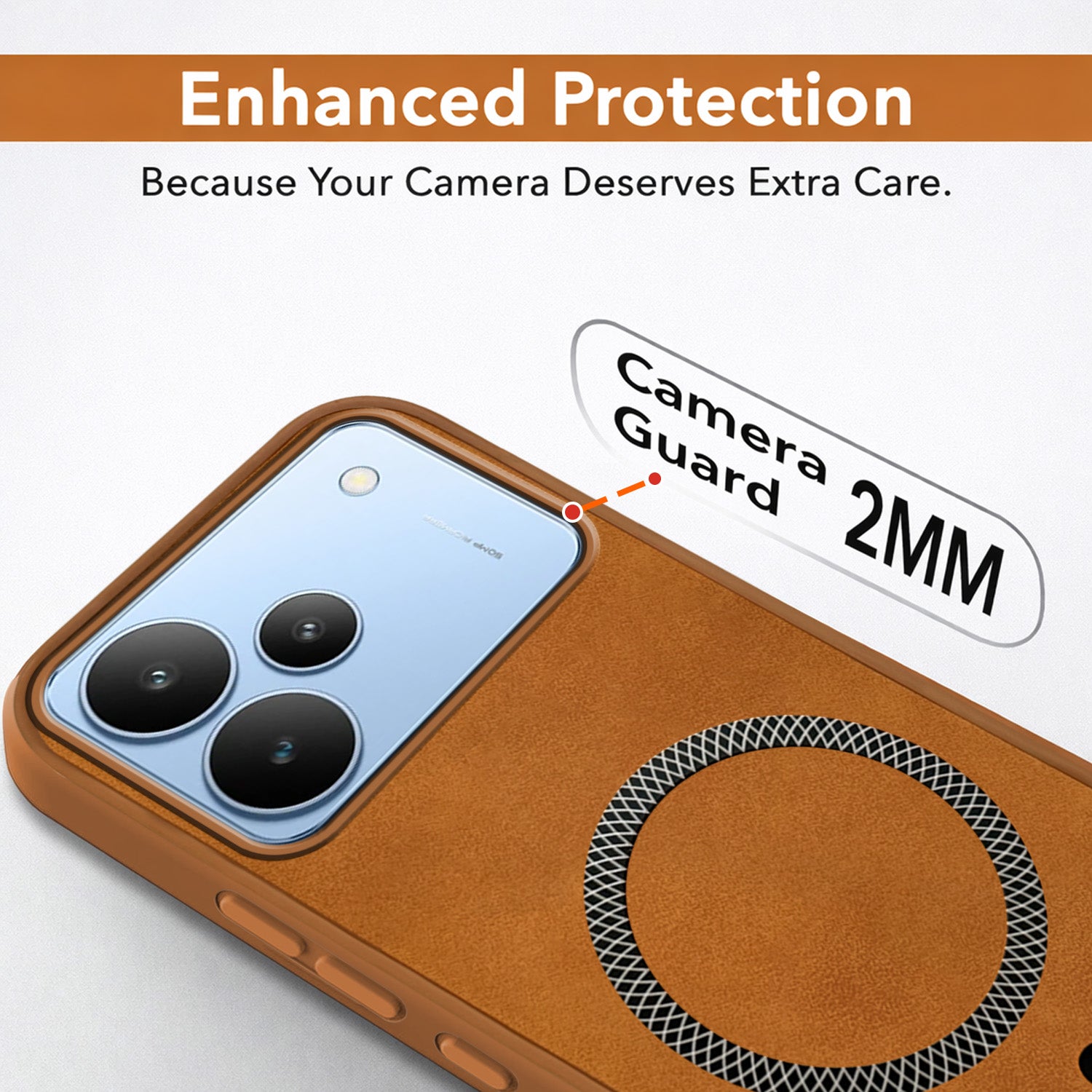 For Realme P4 Back Cover Case Leather Finish (MagSafe Compatible Wireless Charging | Soft Touch | Camera Bump Protection)