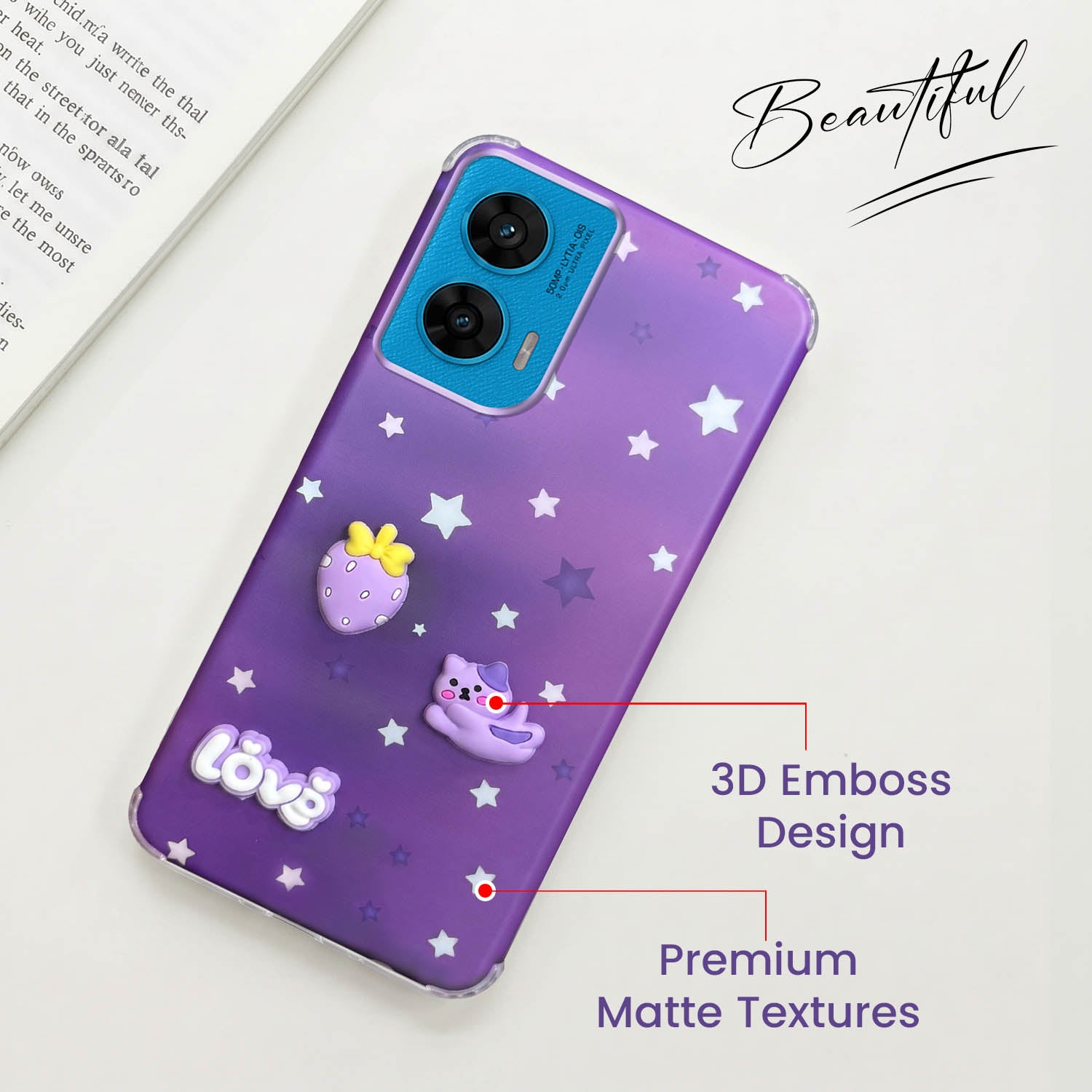 For Motorola Moto G96 Back Cover Case (3D Cute Cartoons | Hard Back Side Soft | Matte Premium Finish | HD Printing)