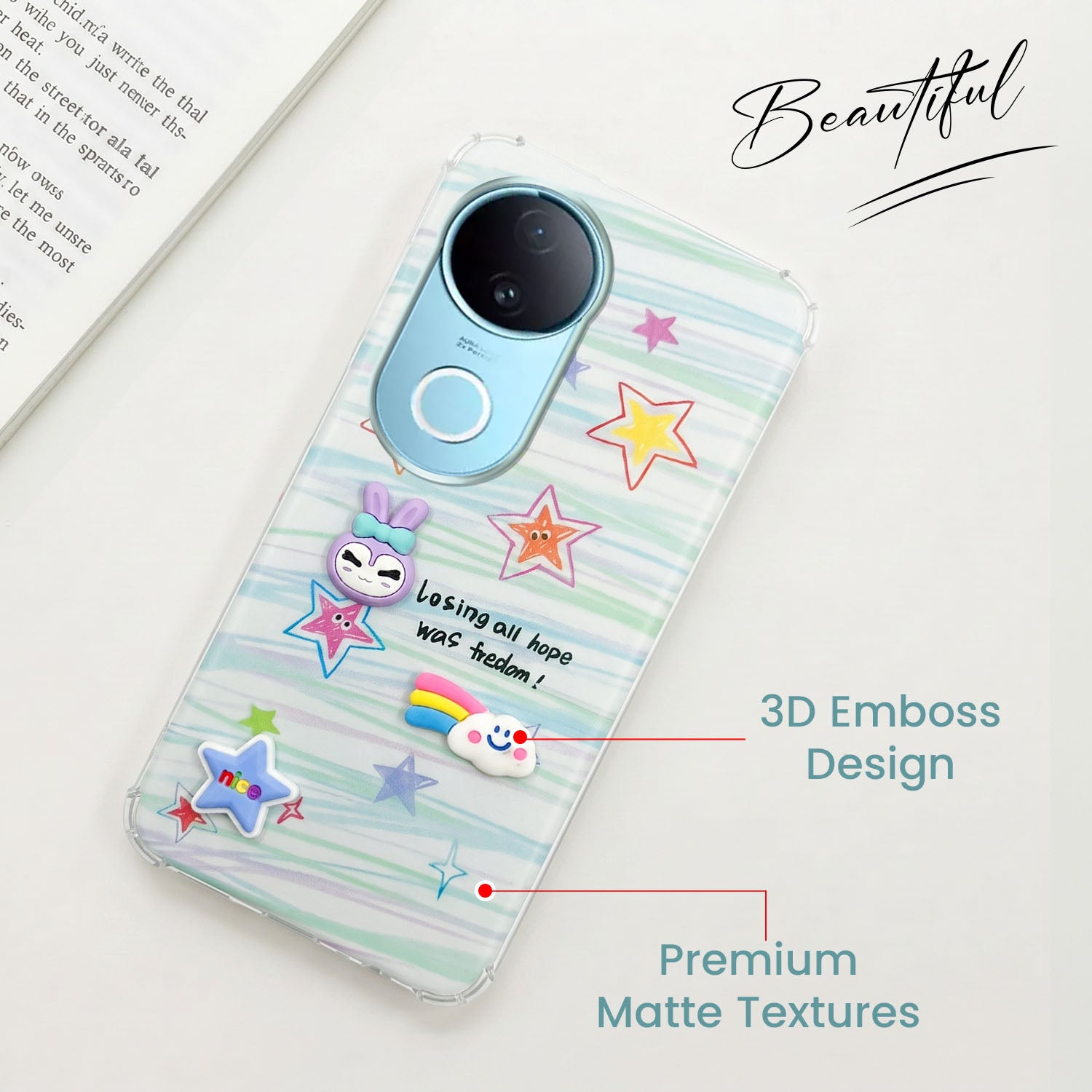 For Vivo iQOO Z10R Back Cover Case (3D Cute Cartoons | Hard Back Side Soft | Matte Premium Finish | HD Printing)