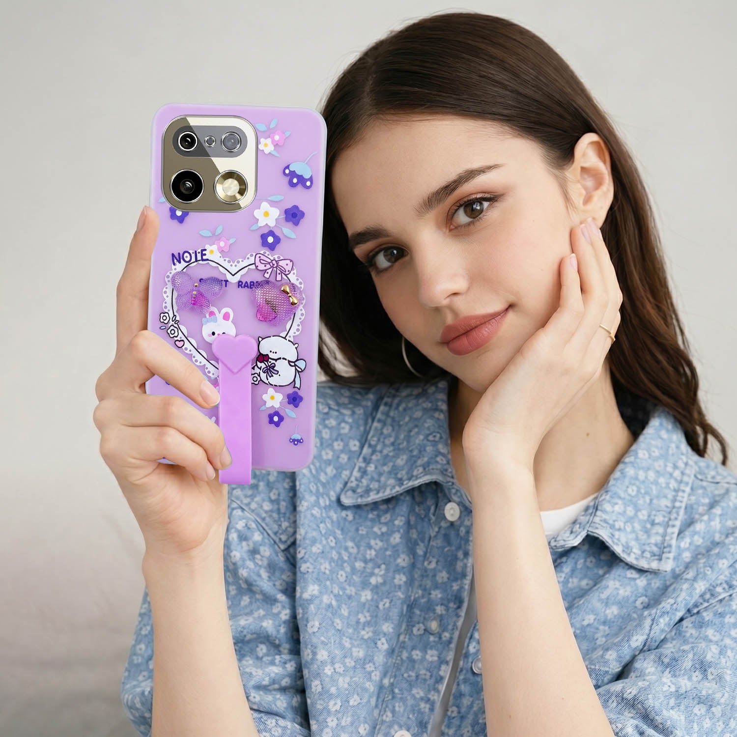 For Realme 16 Pro Plus 5G Back Cover Case (3D Cute Heart Strap Holder | Camera Protection | Designer Girls Print)