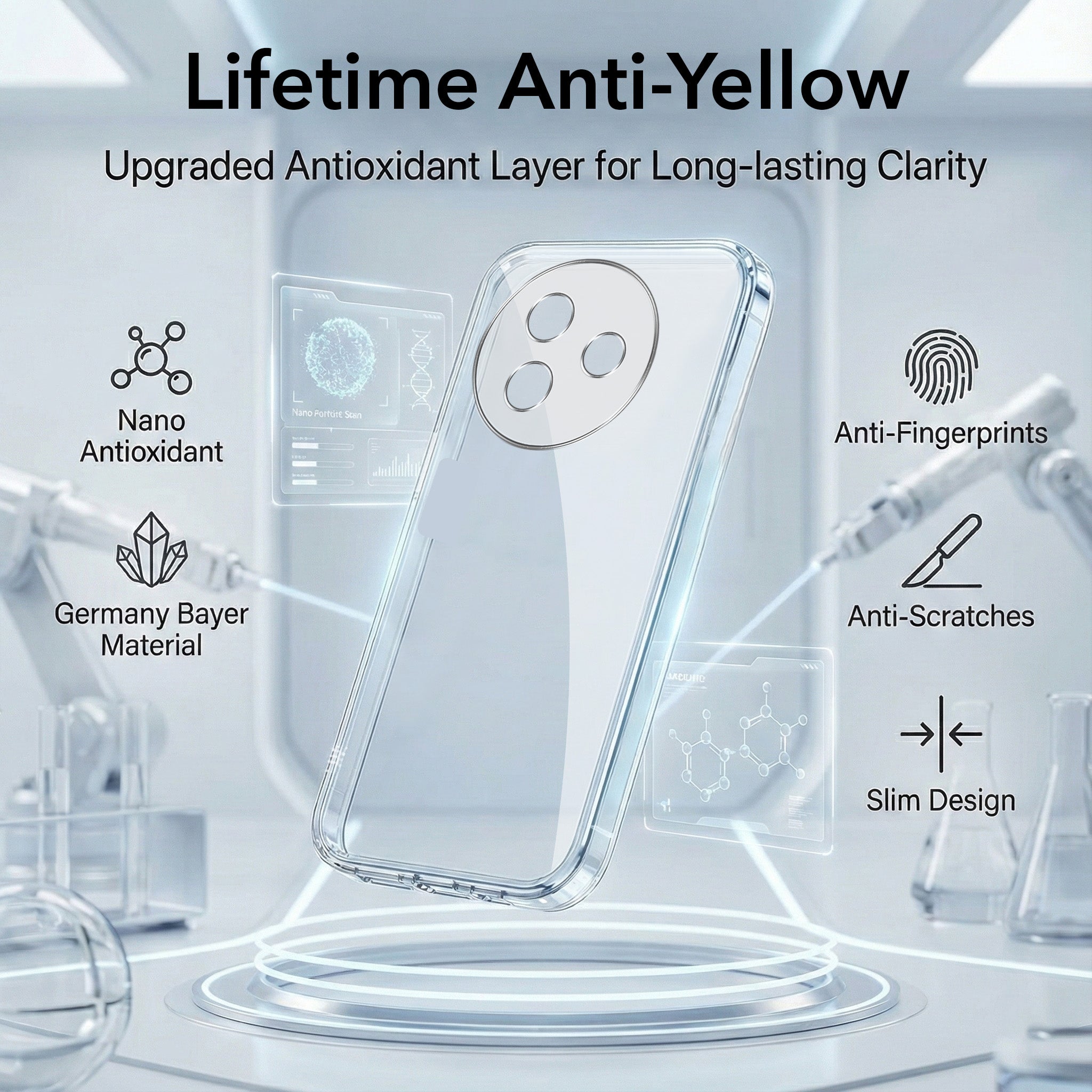 For Vivo Y39 Combo with Back Cover and 9H Tempered Glass (Lifetime Anti-Yellow | Sleek Hard Crystal | Oleophobic Coating Screen Glass)