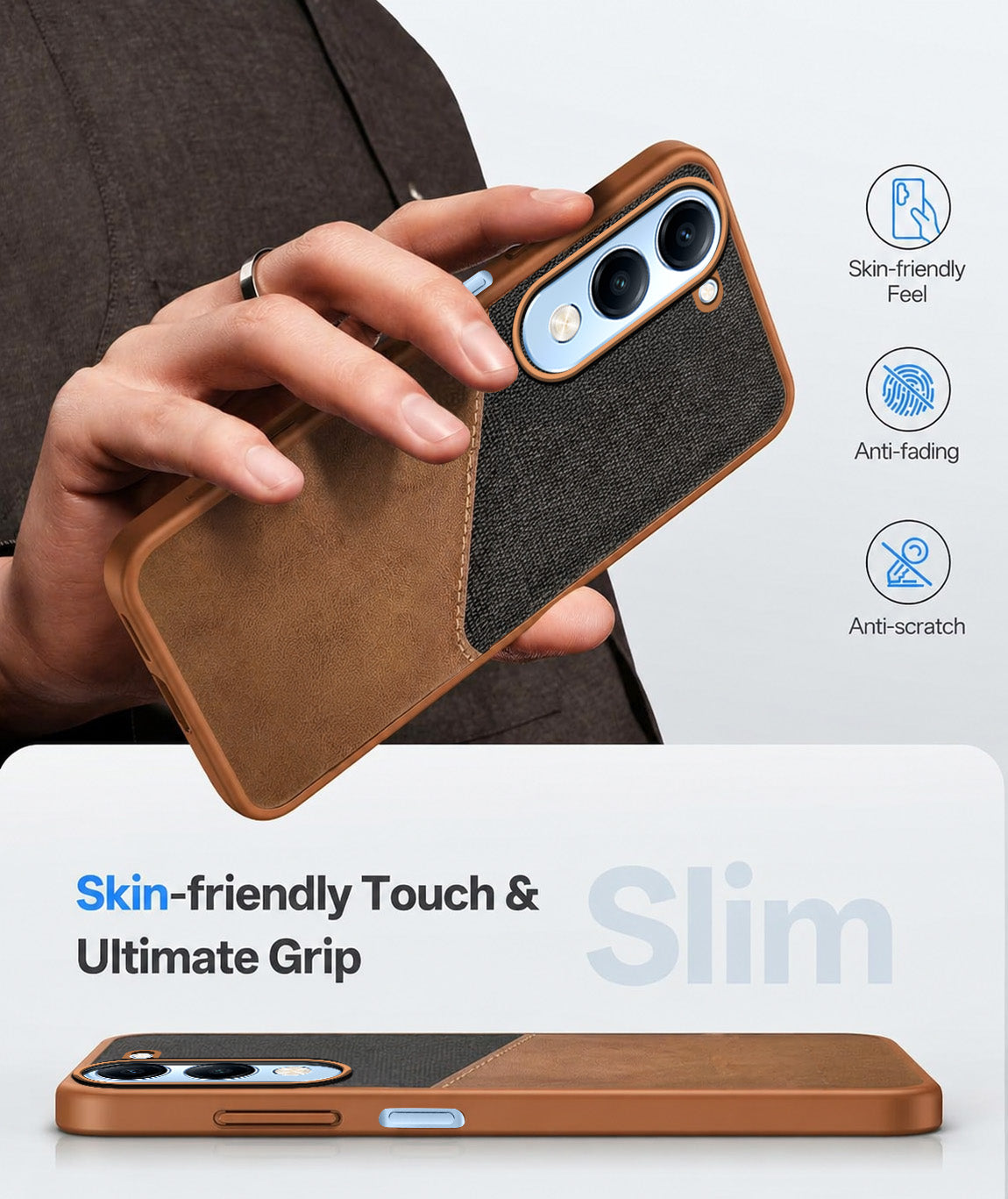For Vivo iQOO Z10 Lite Back Cover Case (Dual PU Leather Stitch | Professional Minimalist | Soft and Flexible)