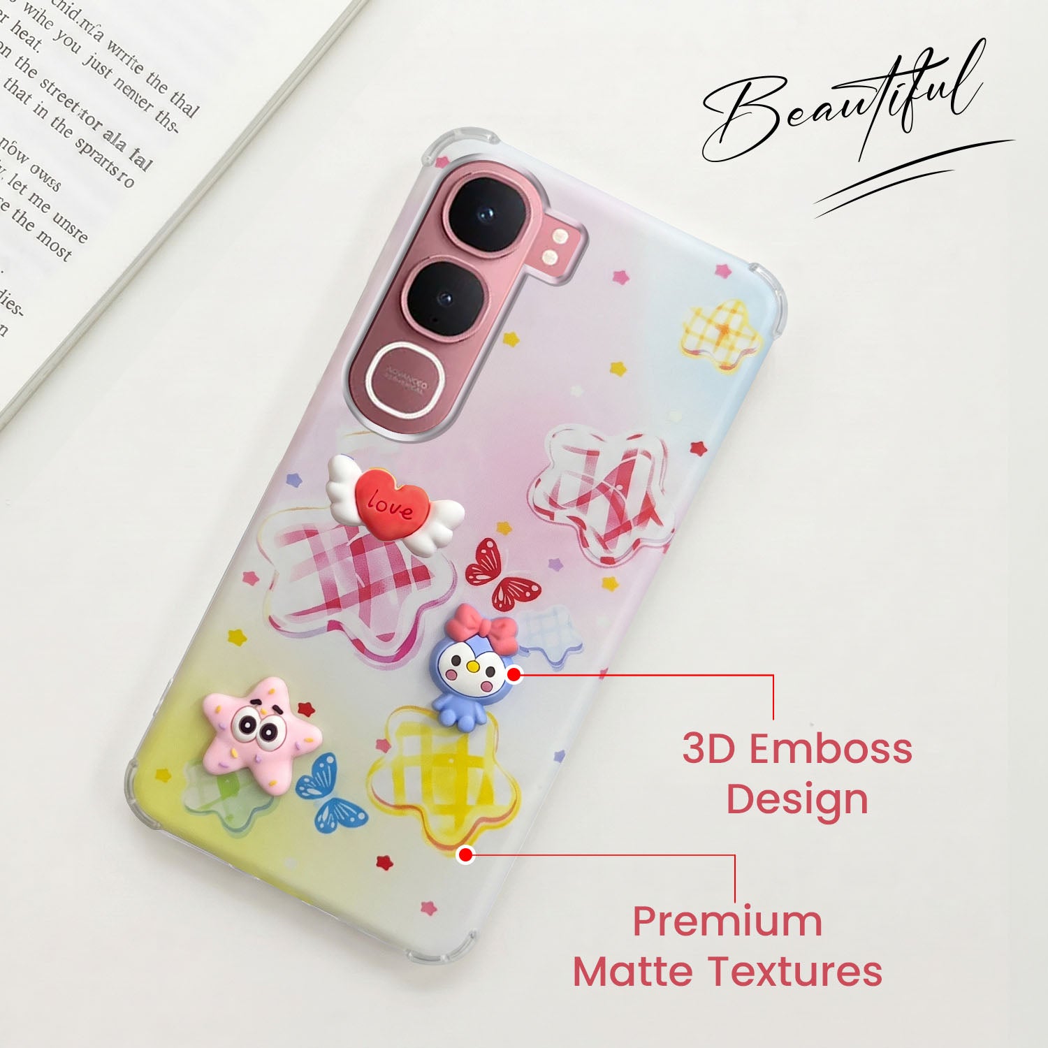 For Vivo Y31 5G Back Cover Case (3D Cute Cartoons | Hard Back Side Soft | Matte Premium Finish | HD Printing)