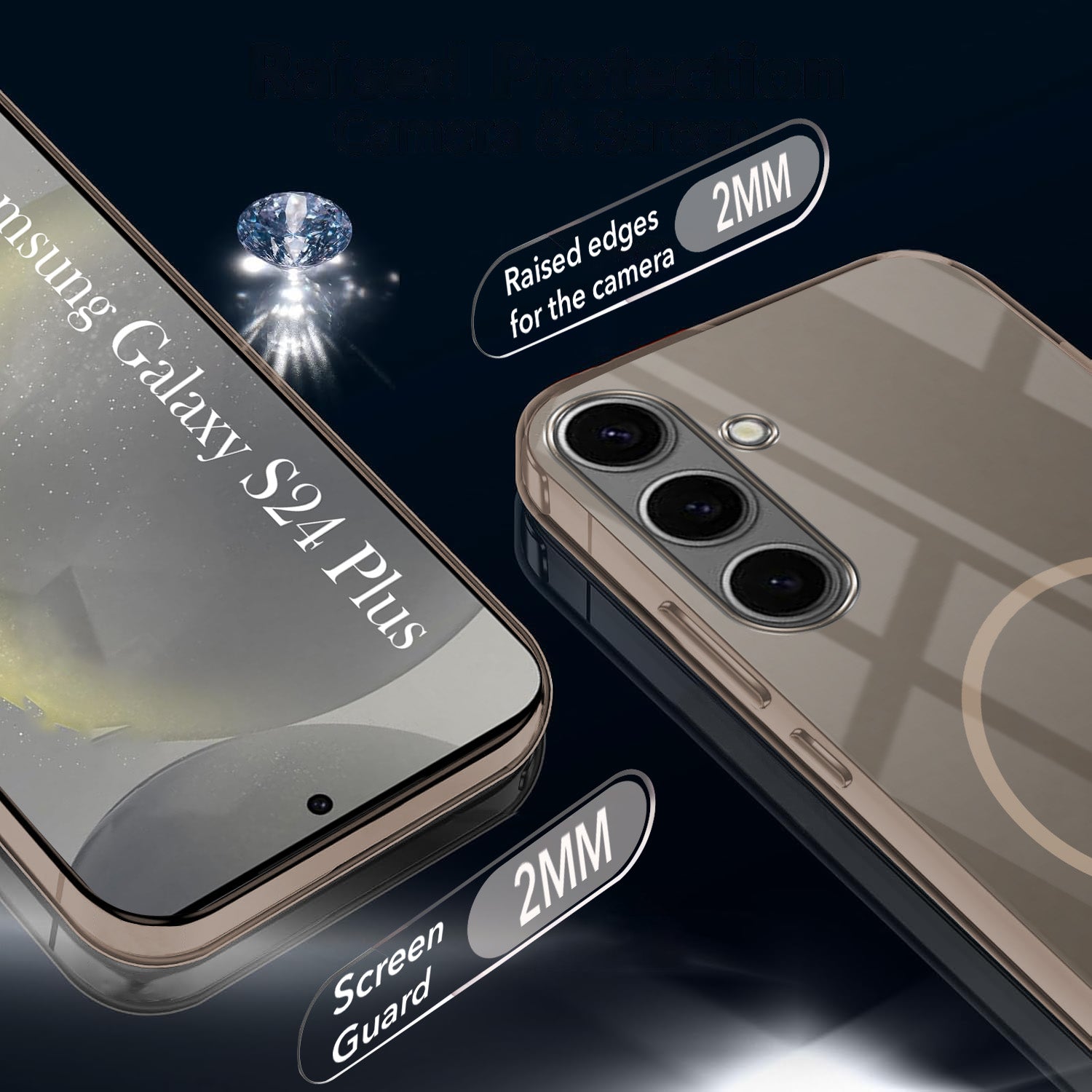 For Samsung Galaxy S24 Plus Back Cover Case Crystal Anti Yellow (MagSafe Wireless Charging Support |Camera Protection Bump)