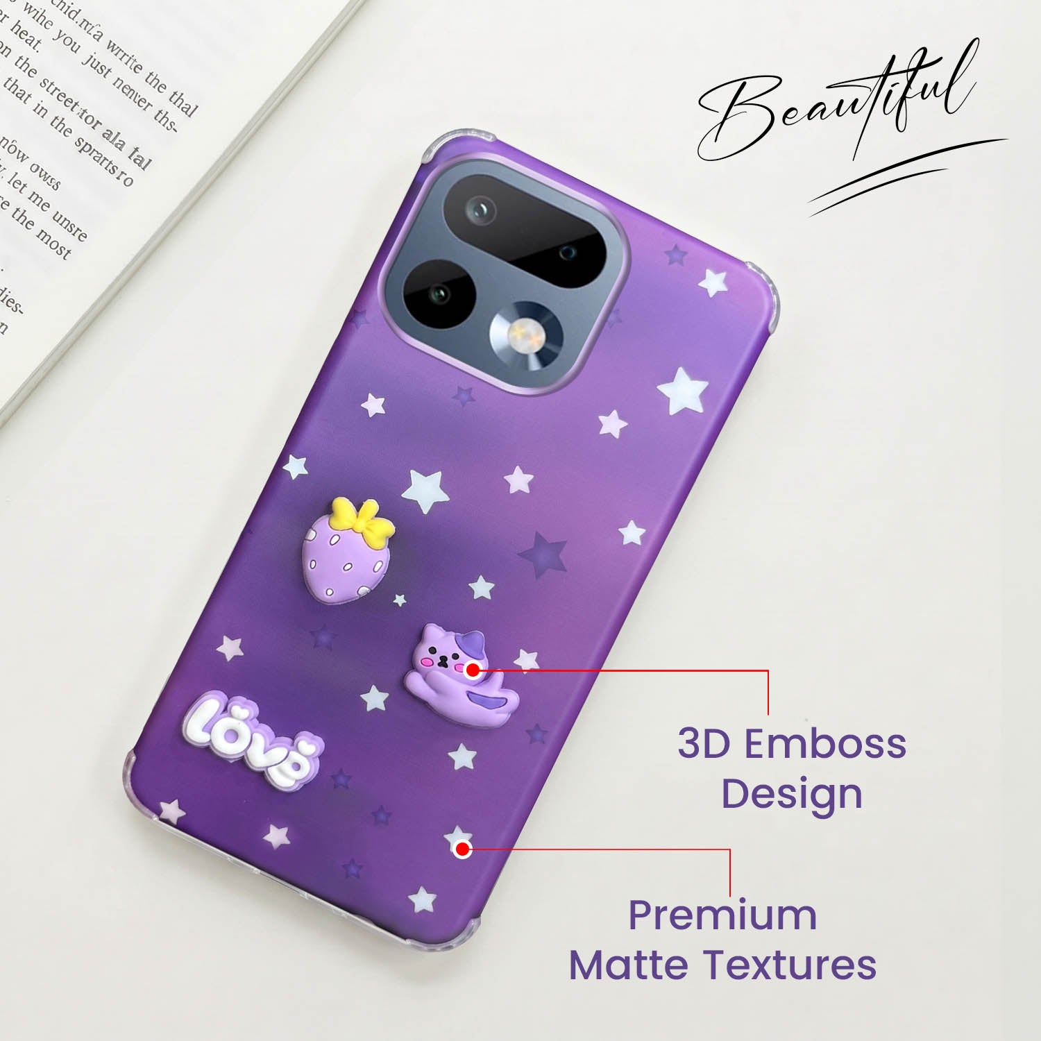 For Realme 16 Pro Back Cover Case (3D Cute Cartoons | Hard Back Side Soft | Matte Premium Finish | HD Printing)