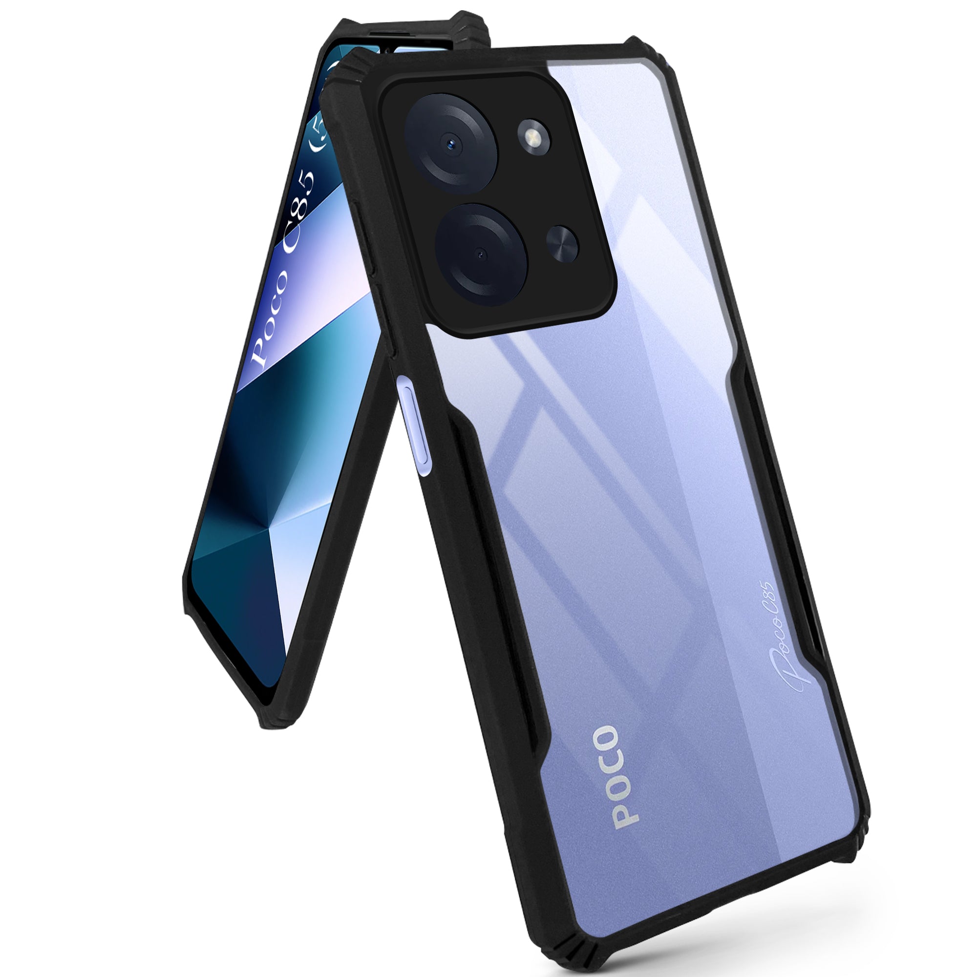 For Poco C85 5G Back Cover Case Hybrid (Shockproof with Polycarbonate Clear Panel | Professional Black)