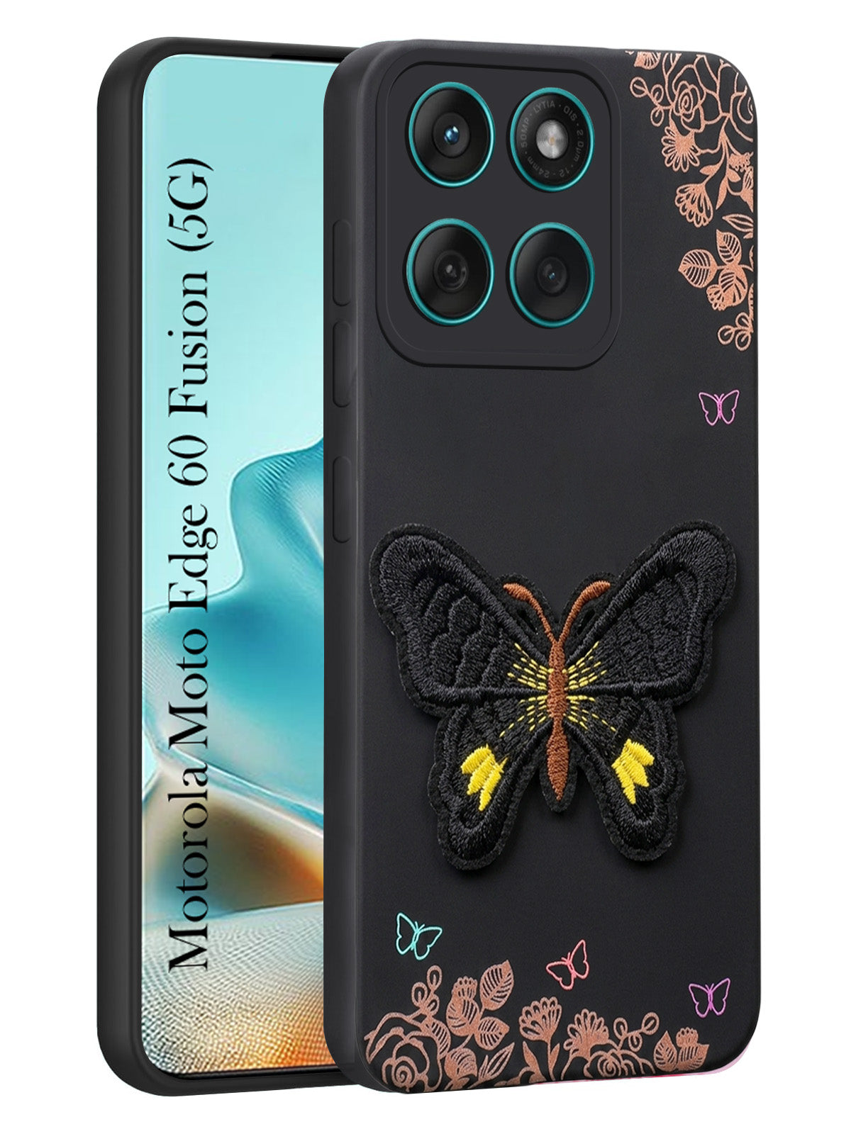 For Motorola Moto Edge 60 Fusion Back Cover Case (Soft Butterfly Embroidery | Women Teen Girls | Camera Protection| Matte Silicone)