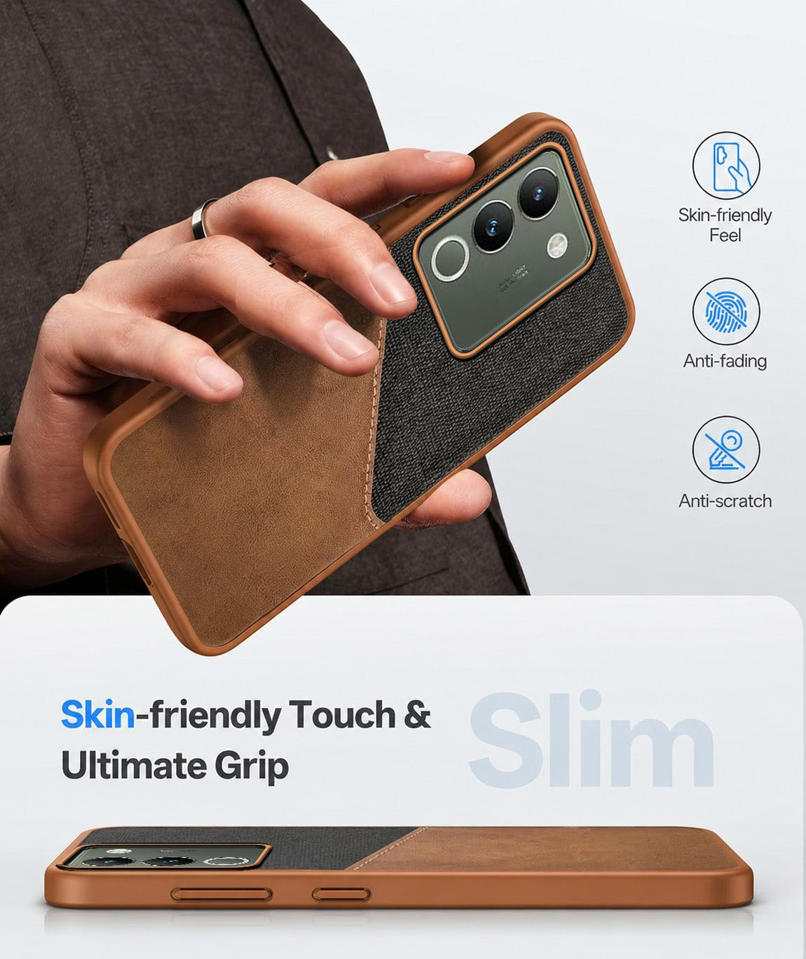 For Vivo Y200 Back Cover Case (Dual PU Leather Stitch | Professional Minimalist | Soft and Flexible)