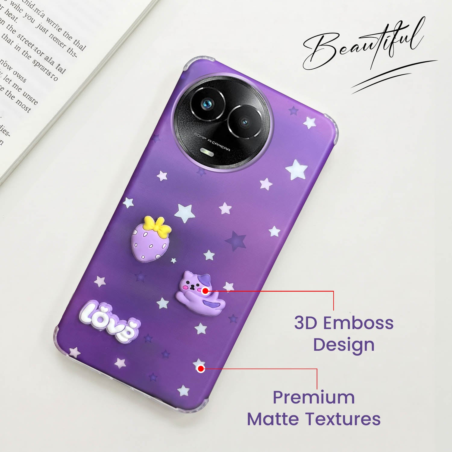 For Realme Narzo 60x Back Cover Case (3D Cute Cartoons | Hard Back Side Soft | Matte Premium Finish | HD Printing)