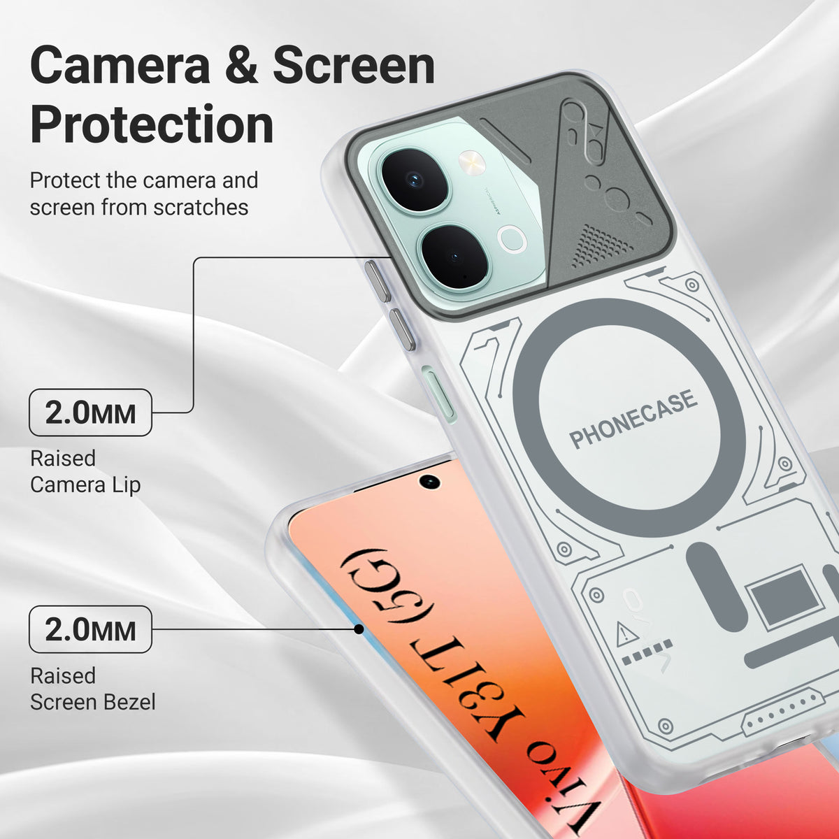 For Vivo Y31T 5G Metallic Back Cover Case (Metallic Camera Protection & Buttons | Translucent Milky Shade | Hard Polycarbonate)