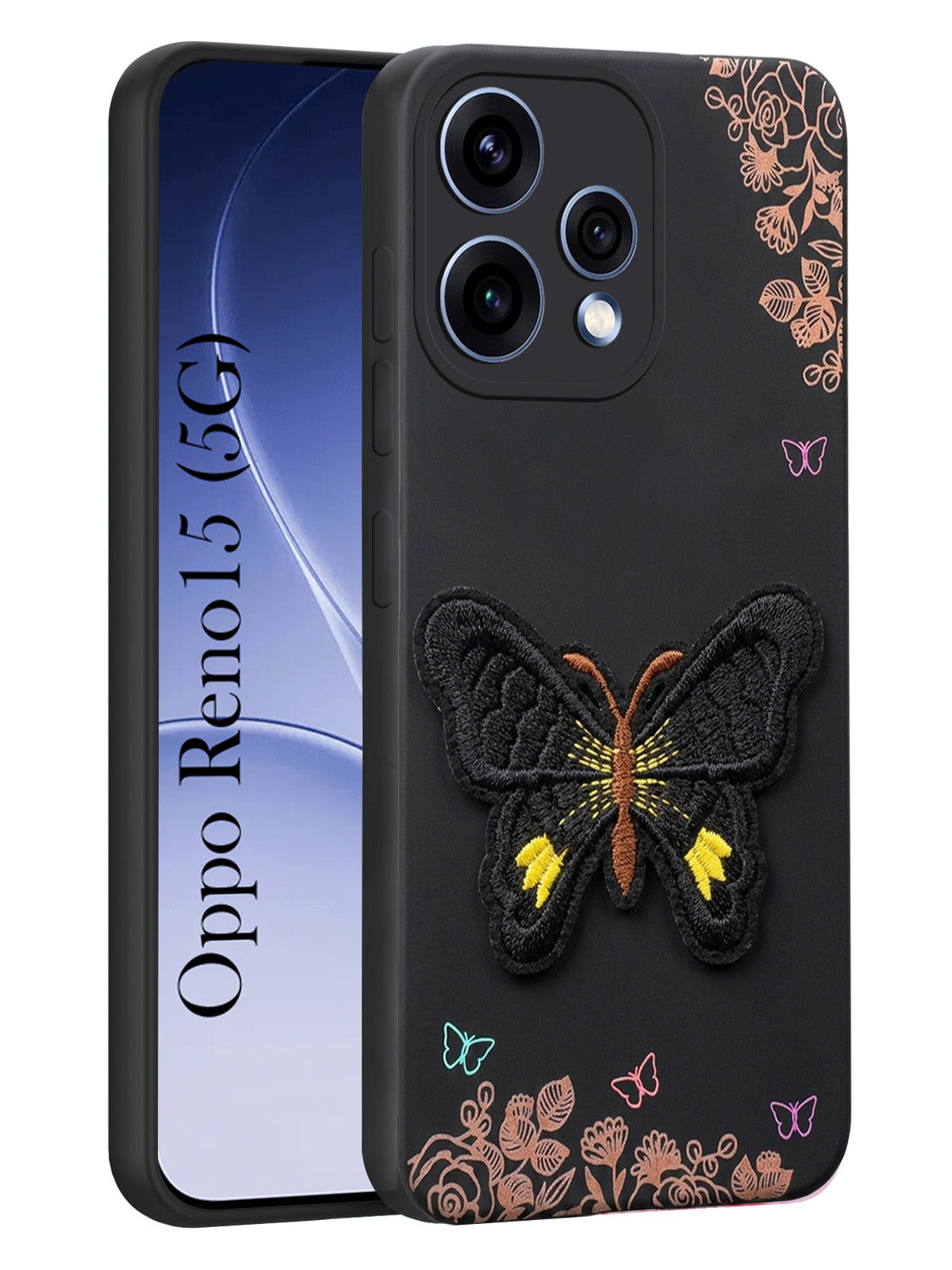 For Oppo Reno15 5G | Oppo Reno 15 5G Back Cover Case (Soft Butterfly Embroidery | Women Teen Girls | Camera Protection| Matte Silicone)