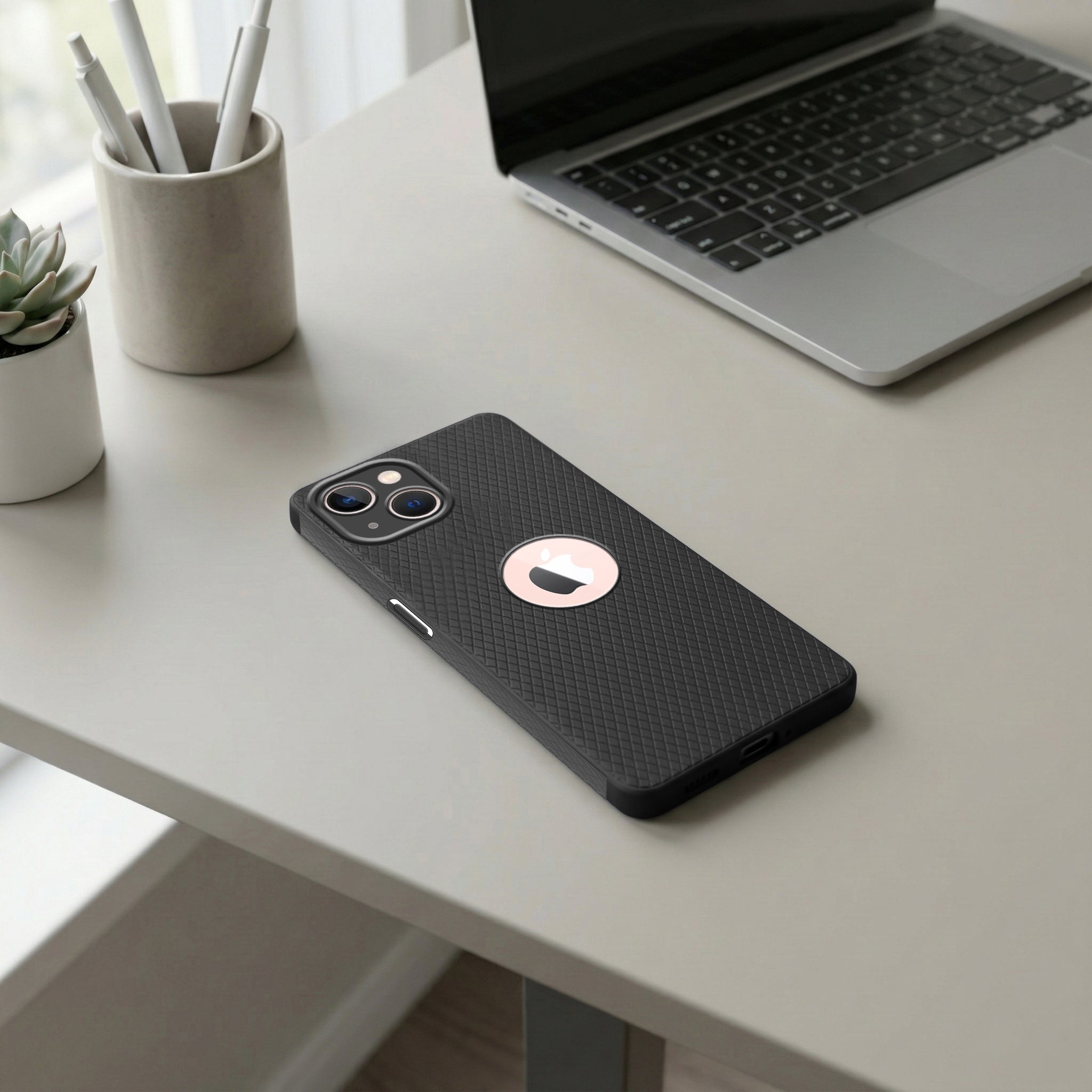 For Apple iPhone 13 Back Cover Case Liquid Silicone (Camera Protection | Side Grip Texture | Soft and Flexible)