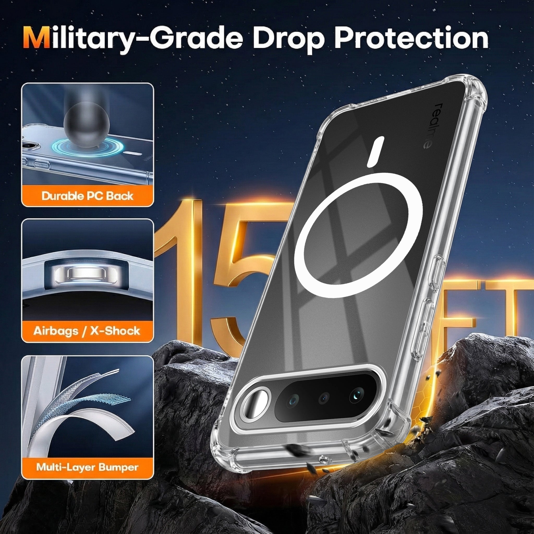 For Realme 16 Back Cover Shockproof Crystal-Clear (Magsafe Wireless Support | Drop & Camera Protection | Hard Polycarbonate)