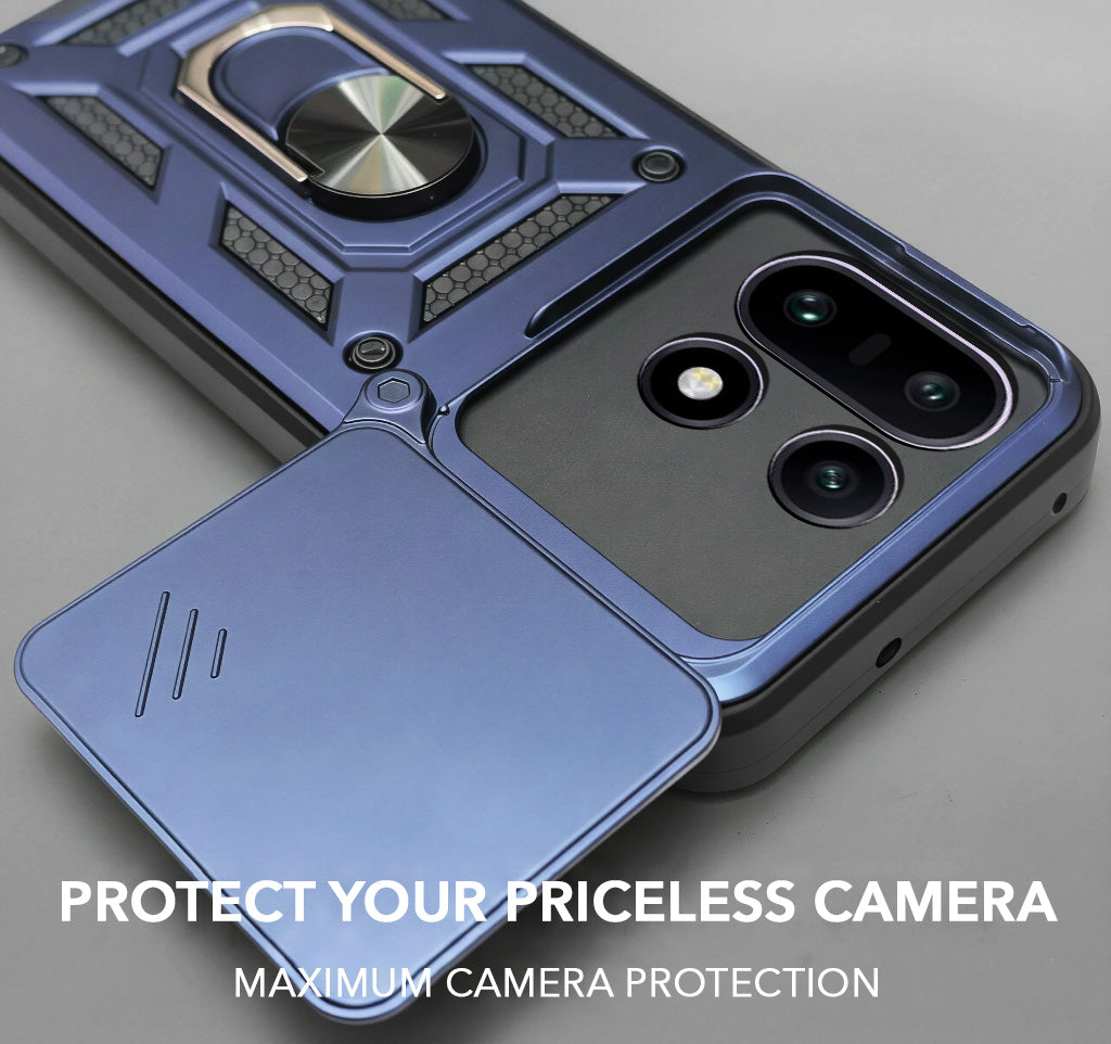 For OnePlus 15 5G Back Cover Case Hybrid Armor (Sliding Shutter Camera Protection | Polycarbonate |Ring Holder Kickstand)