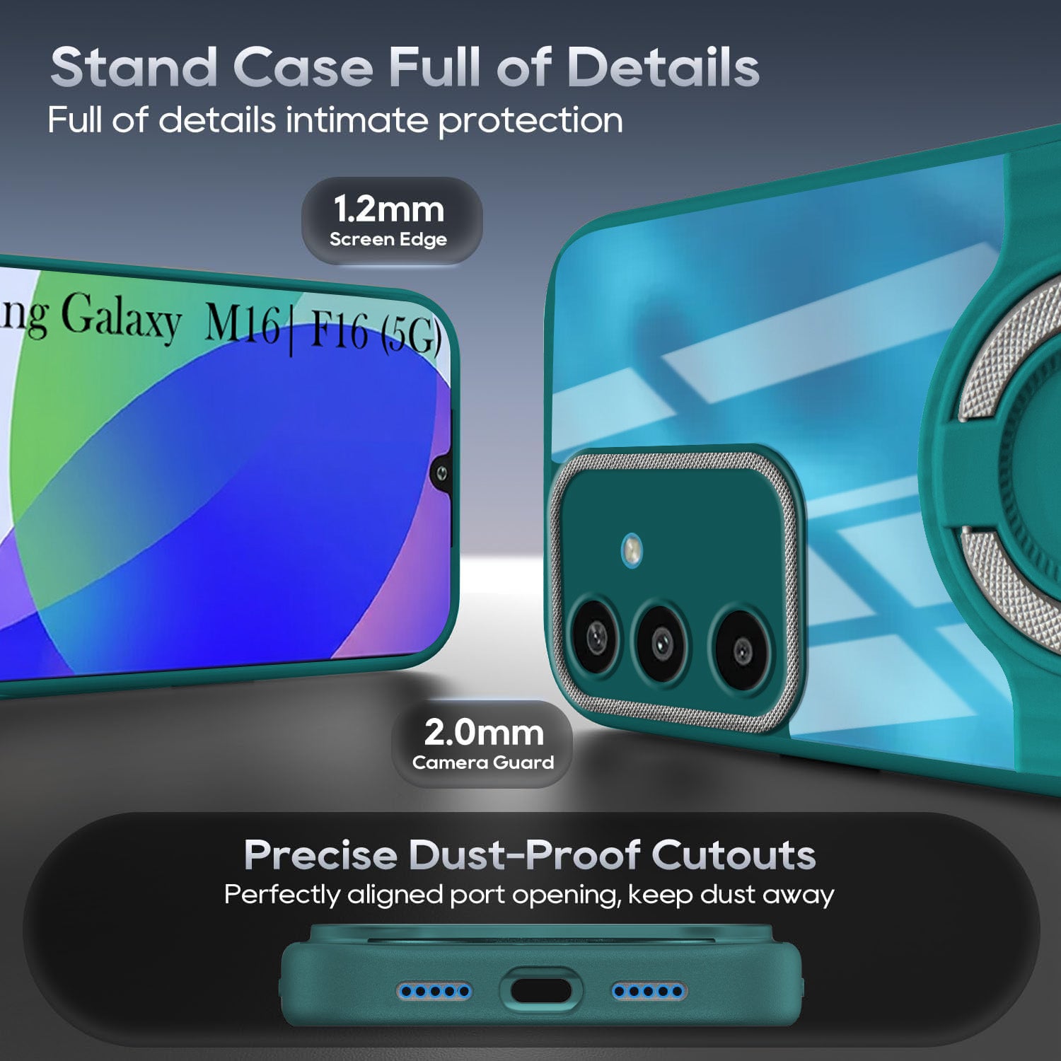 For Samsung Galaxy M16 5G | Samsung Galaxy F16 5G Back Cover Case with stand (Built-in Ring Holder Kickstand | Lifetime Anti Yellow | Camera Protection)