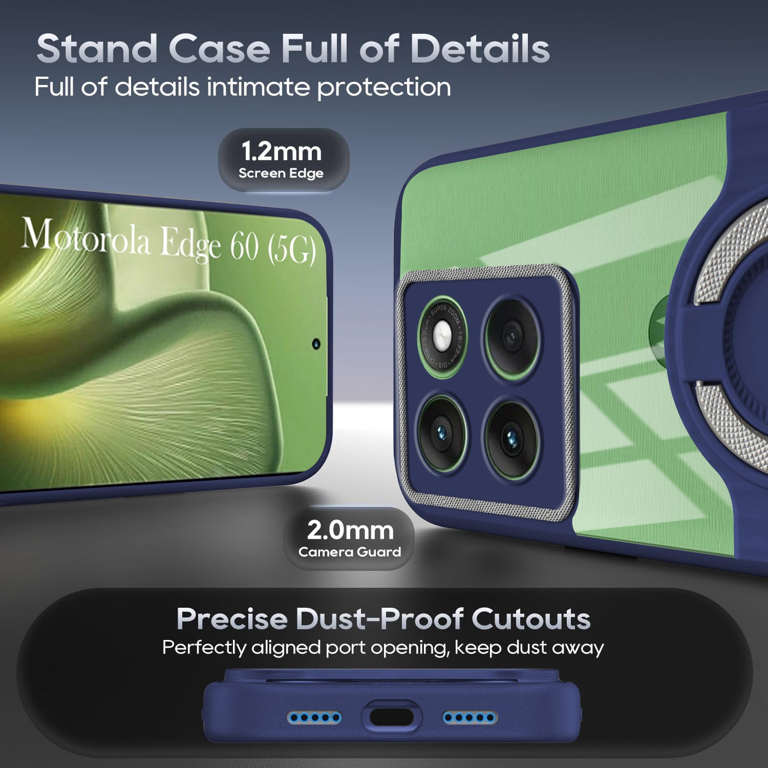 For Motorola Moto Edge 60 Back Cover Case with stand (Built-in Ring Holder Kickstand | Lifetime Anti Yellow | Camera Protection)