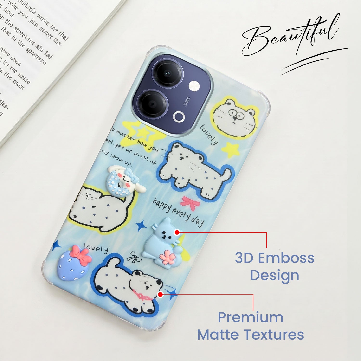 For Vivo Y11 | Vivo Y21 5G Back Cover Case (3D Cute Cartoons | Hard Back Side Soft | Matte Premium Finish | HD Printing)