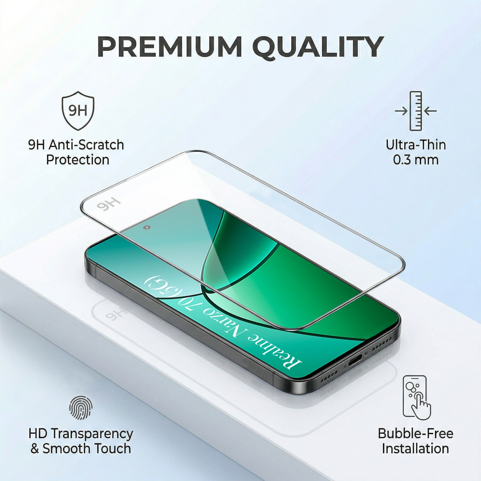 For Realme Narzo 70 5G Combo with Back Cover and 9H Tempered Glass (Lifetime Anti-Yellow | Crystal Clear Shockproof | Oleophobic Coating Screen Glass)