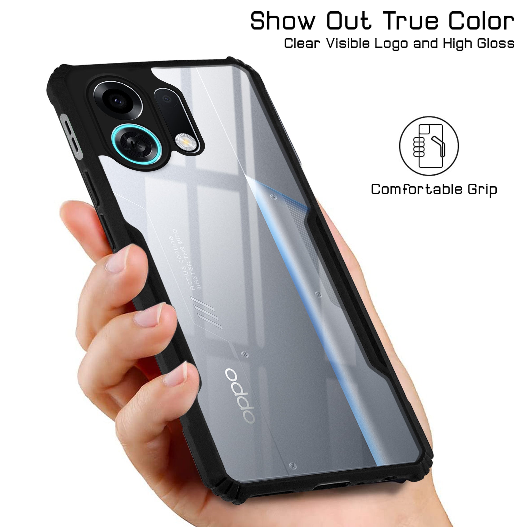 For Oppo K13 Turbo | Oppo K13 Turbo Pro Back Cover Case (Shockproof with Polycarbonate Clear Panel | Professional Black)