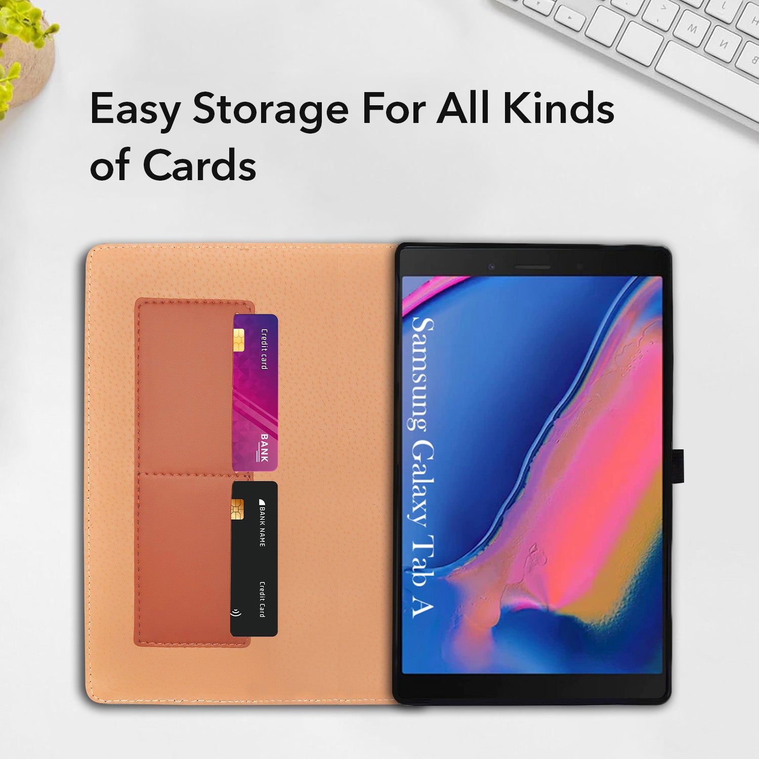 For Samsung Galaxy Tab A 8 Inch SM-T290/T295 Flip Case Cover Folio Cover(PU Matte Leather | Multi-Angle Smart Stand | Card Storage Slots | Silicone Back Pouch)