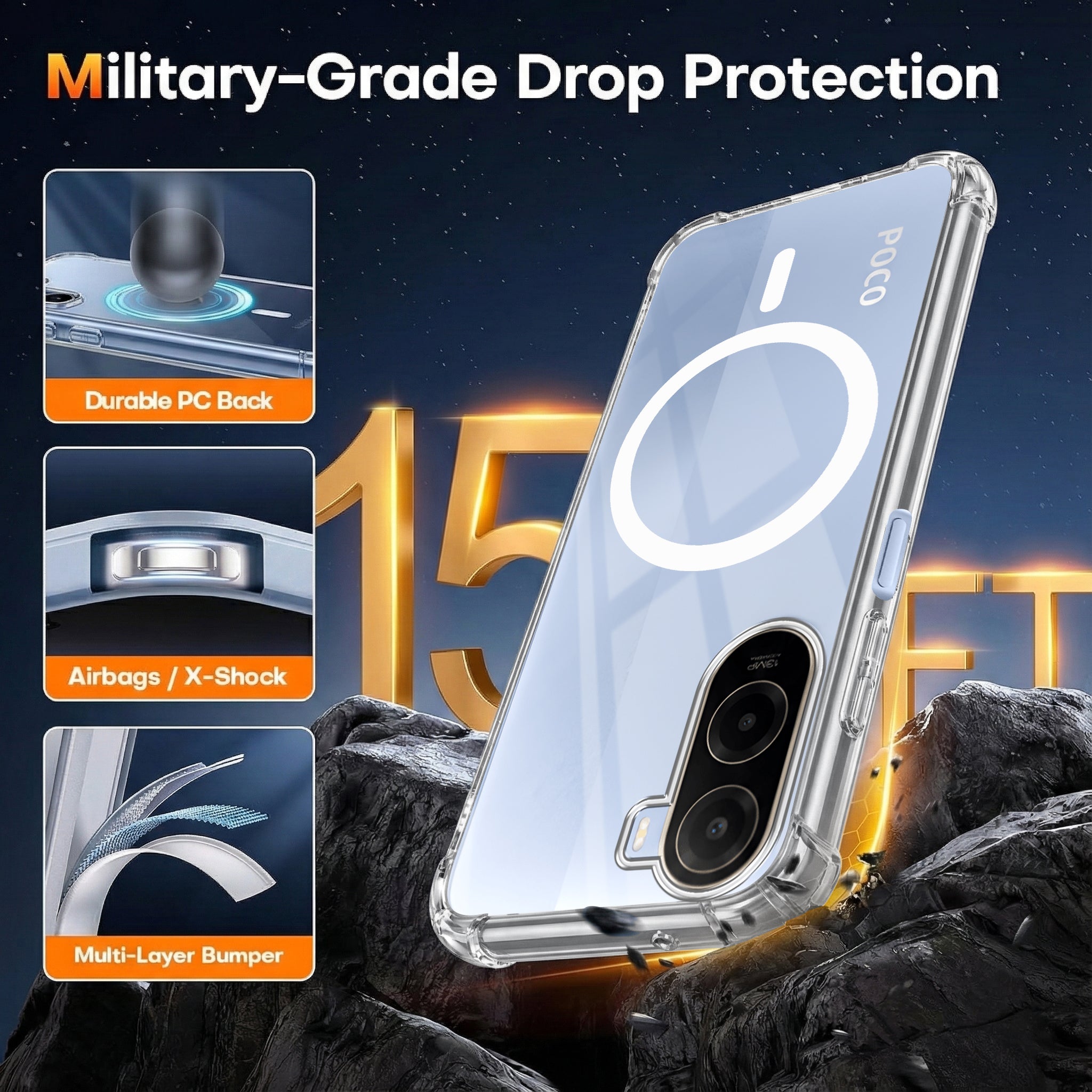 For Poco C81 5G Back Cover Shockproof Crystal-Clear (Magsafe Wireless Support | Drop & Camera Protection | Hard Polycarbonate)