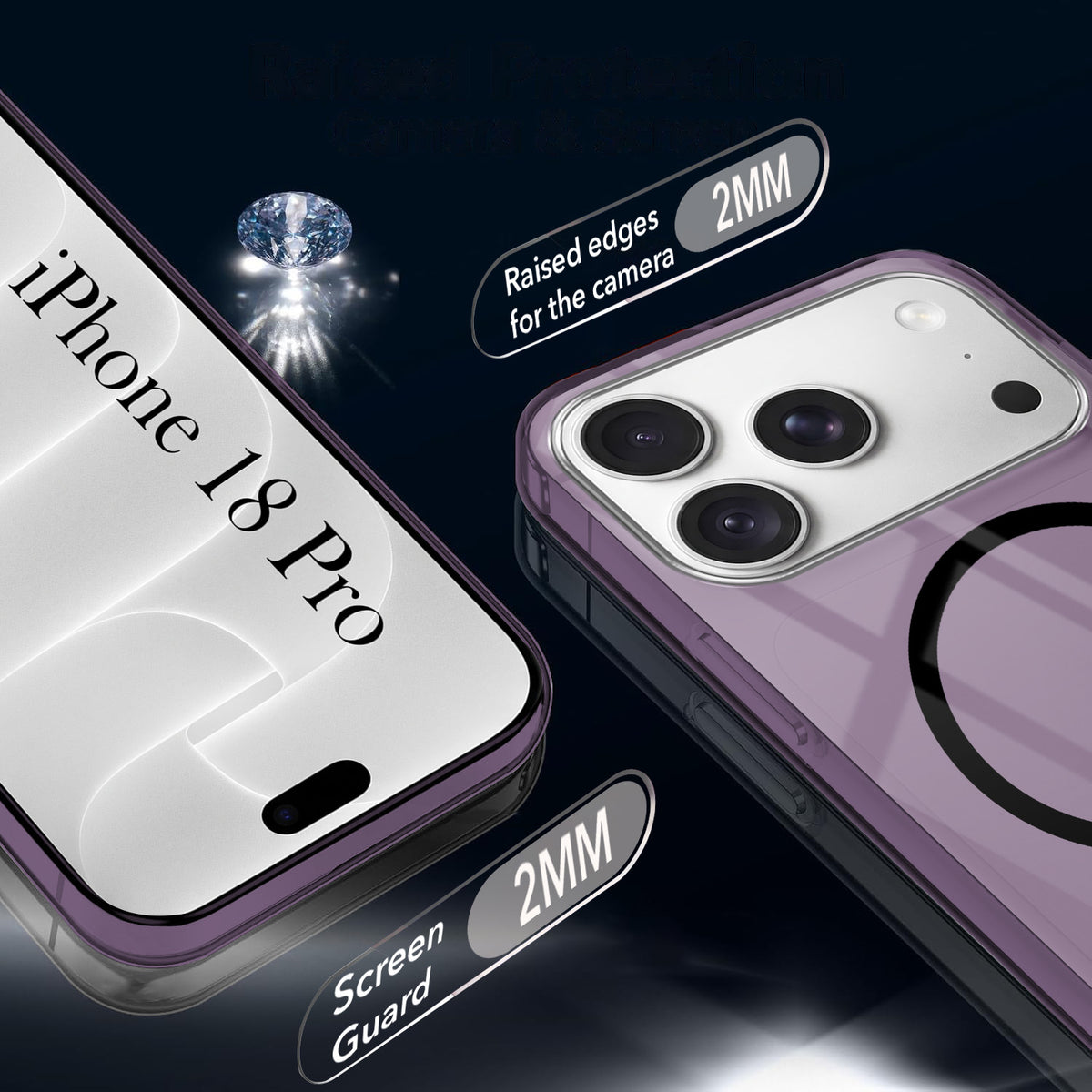 For Apple iPhone 18 Pro Back Cover Case Crystal Anti Yellow (MagSafe Wireless Charging Support |Camera Protection Bump)