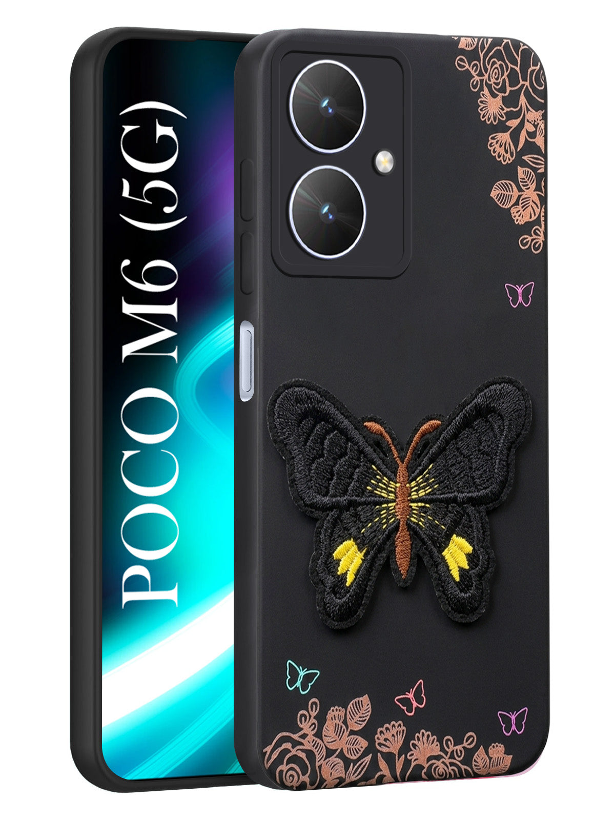For Poco M6 5G Back Cover Case (Soft Butterfly Embroidery | Women Teen Girls | Camera Protection| Matte Silicone)