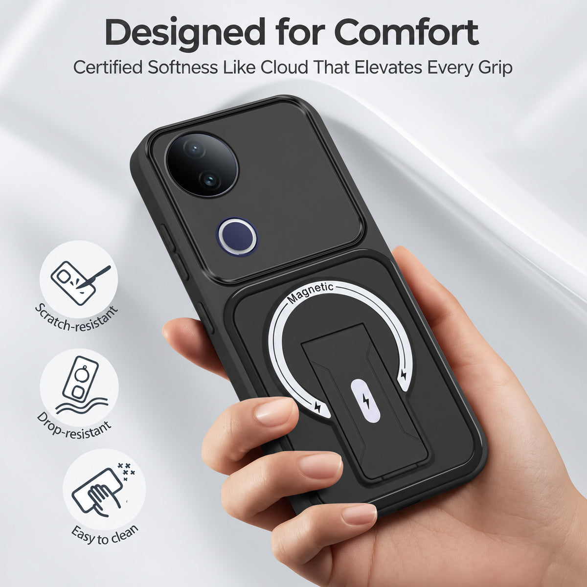 For Vivo T4R Back Case Cover Metallic (Hybrid Armor Kickstand | MagSafe Compatible | Camera Protection Shockproof)