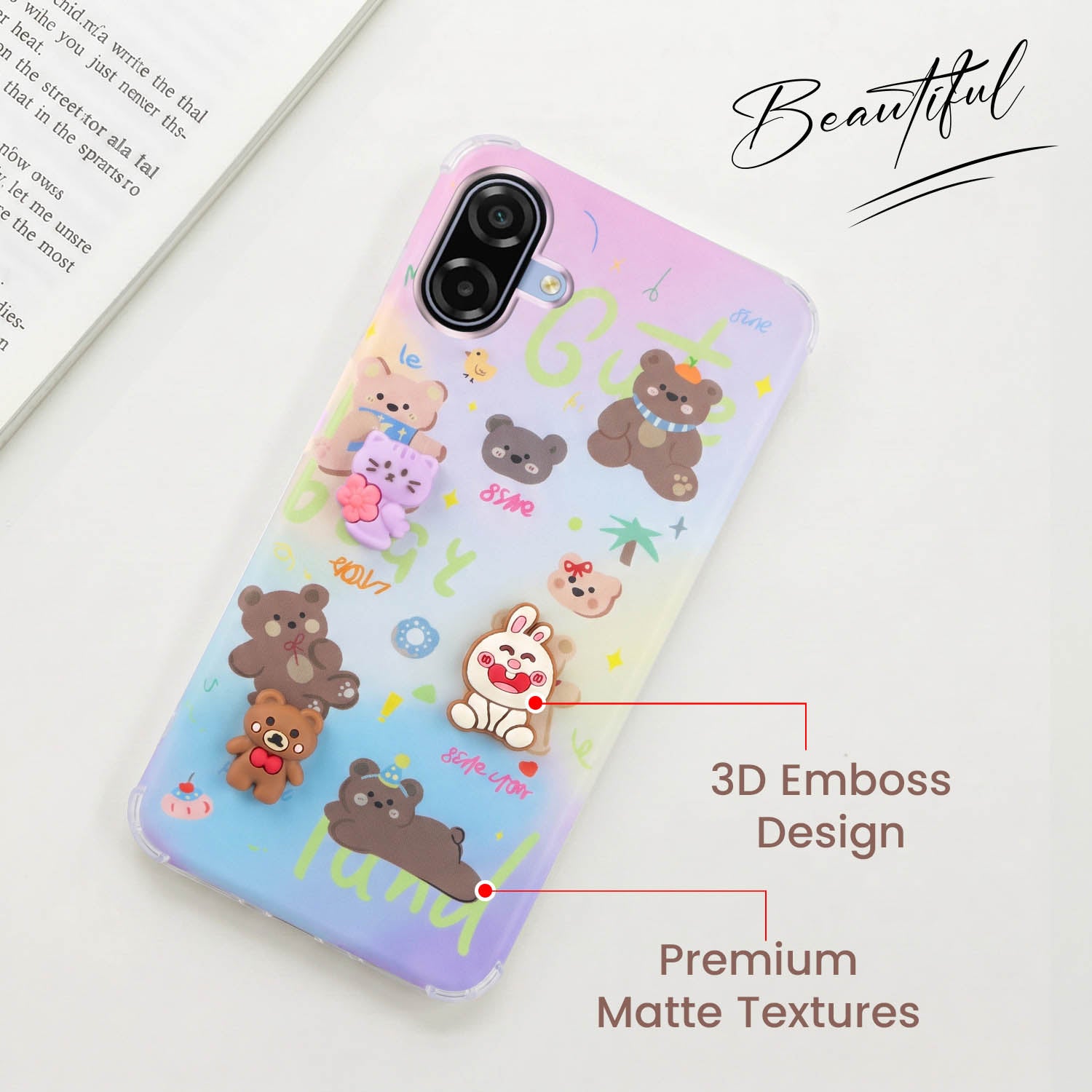 For Samsung Galaxy A07 5G | F70e 5G Back Cover Case (3D Cute Cartoons | Hard Back Side Soft | Matte Premium Finish | HD Printing)
